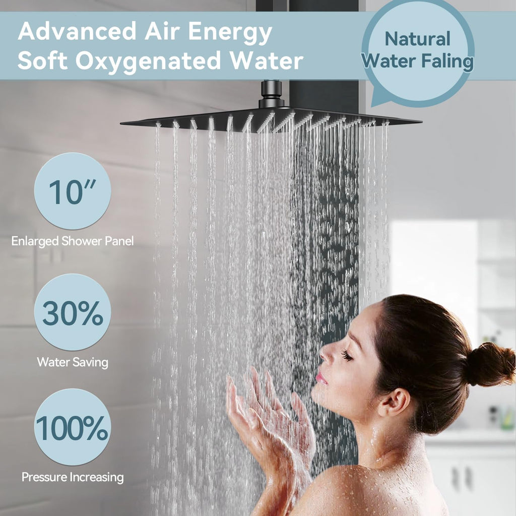 Shower Faucet Sets Matte Black Shower System,Bostingner Five Function Diverter Shower Faucets with 2 in 1 Handheld,10'' Ceiling Mount and 6'' Wall Mount Shower Head Rainfall Shower Set with Valve