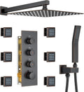 16' Thermostatic Rain Shower System with 6 Body Jets & 16-Inch Rainfall Shower Head, JetsBath Full Body Shower Faucet Sets with Valve & Handheld, Oil Rubbed Bronze Luxury Wall Mount Shower Faucet Set