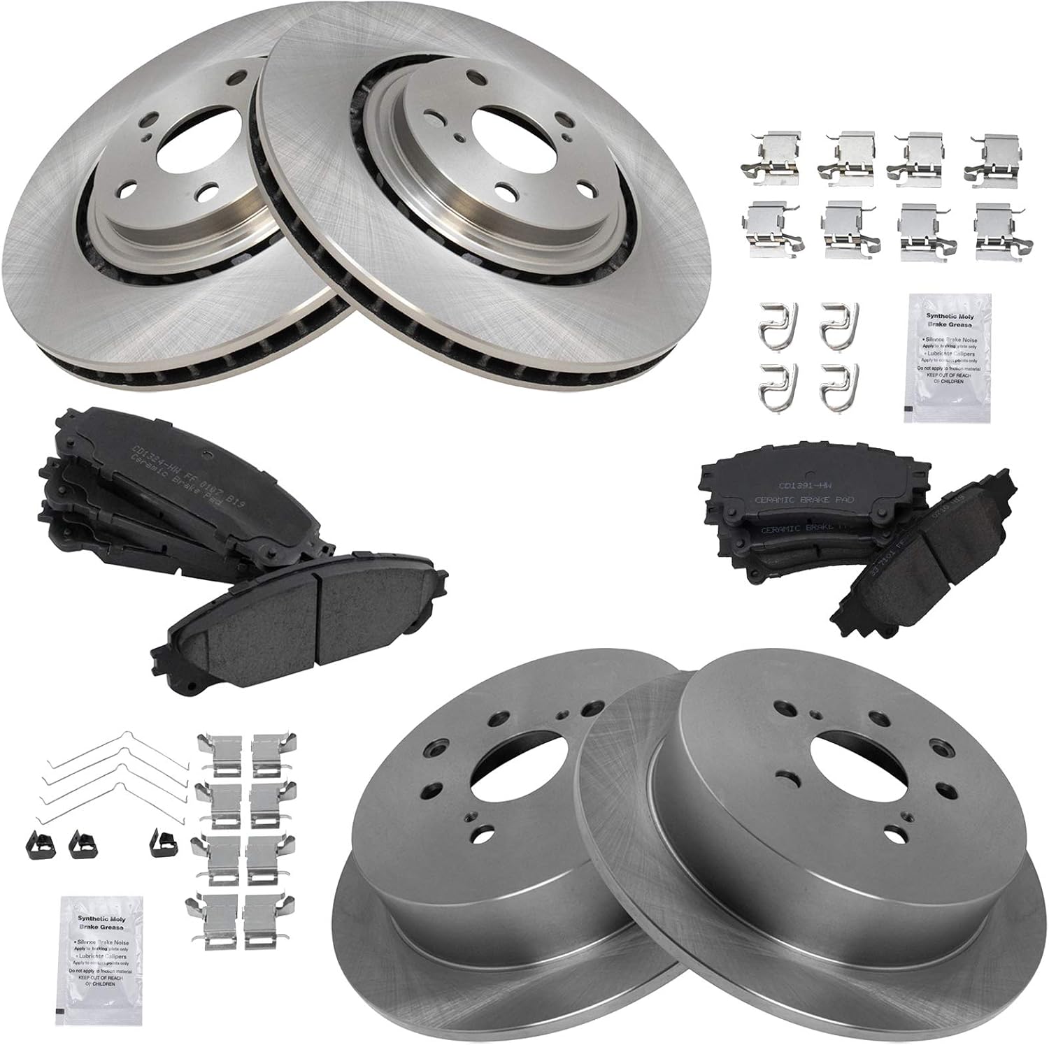 TRQ Front and Rear Brake Pad & Rotor Kit Ceramic Compatible with 2010-2015 Lexus RX350 RX450h 2014-2019 Toyota Highlander 2011-2020 Sienna