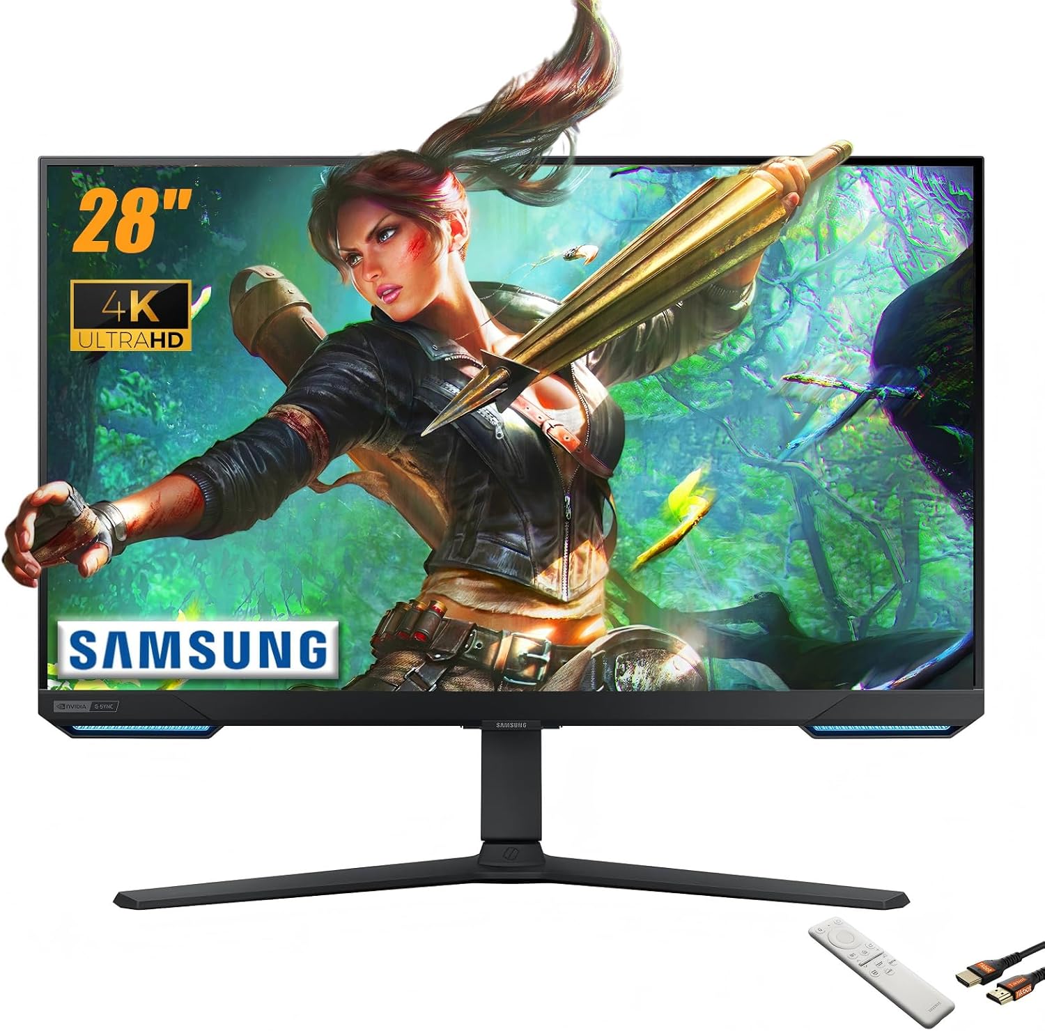 Samsung Odyssey 28-Inch UHD(3840 x 2160) Gaming Monitor | Built-in Speakers | HDR 400 144Hz 1ms | G-Sync and FreeSync Premium Pro Compatible | Wi-Fi 5 | Smart TV | Includes Remote Control