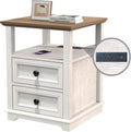 REDAYFUR End Table with Fast USB C Charging Station, 18' Wide Tall Sofa Side Table with 2 Drawers, Large Storage Rustic Wood Square Storage Cabinet for Living Room,Bedroom,Office, White