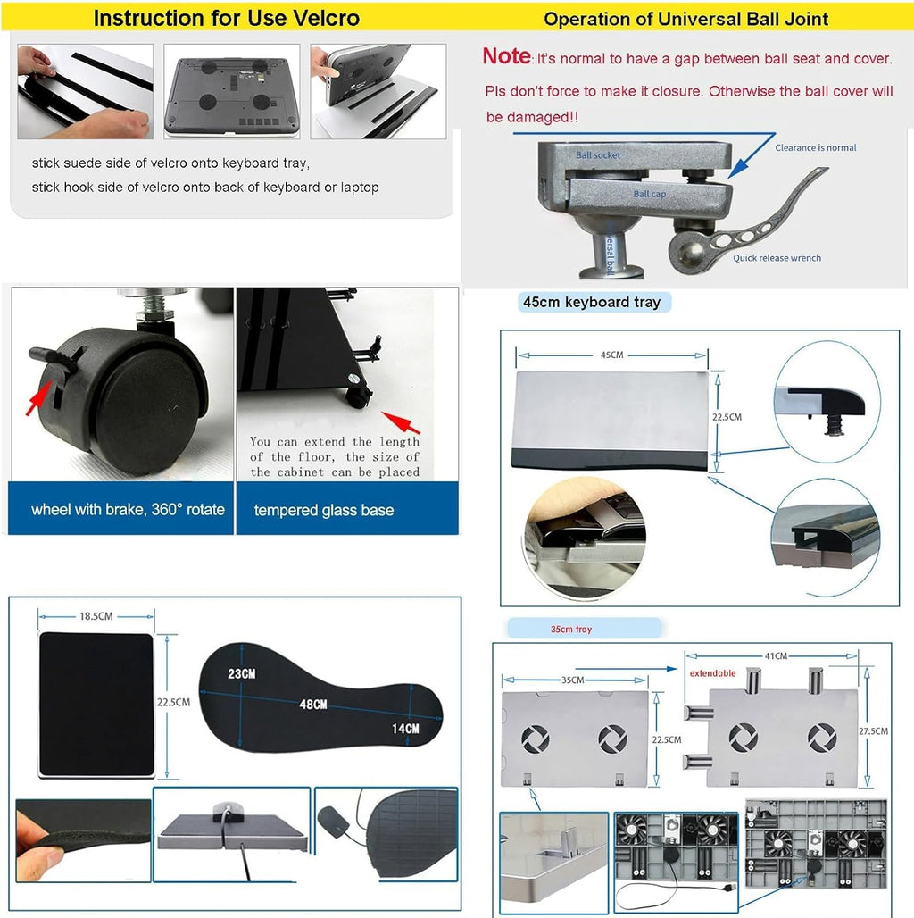 OK610 OK611 - Bedside Moving Laptop Stand Adjustable Sofa Computer Monitor Holder Mount +Keyboard Holder Rotating Laptop Table Lapdesks (OK611W)