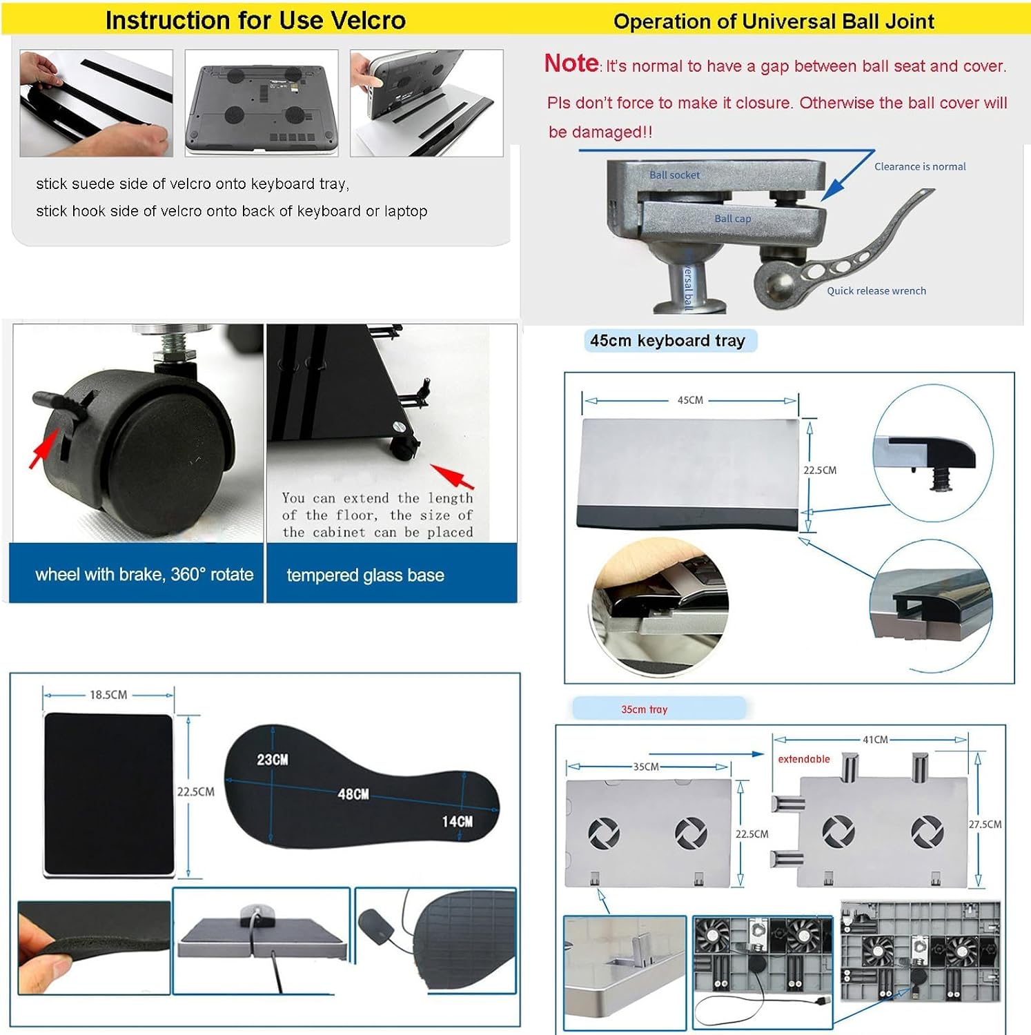 OK610 OK611 - Bedside Moving Laptop Stand Adjustable Sofa Computer Monitor Holder Mount +Keyboard Holder Rotating Laptop Table Lapdesks (OK611W)