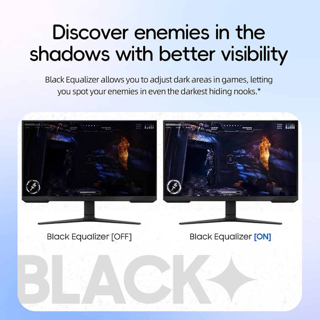 Samsung Odyssey G24 inch FHD Gaming Monitor, 180Hz, 1ms, AMD FreeSync, Black Equalizer, Virtual Aim Point, Eye Care, Flicker-Free, Game Mode, HDMI & DisplayPort, Tilt/Height/Swivel Adjustment, Black