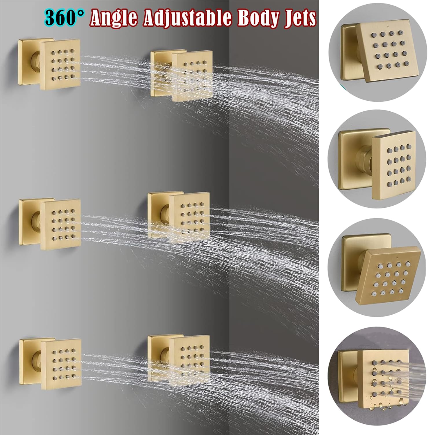 Brushed Gold Triple Shower Heads Shower System with 12'+8'+8' Top Shower Heads, Digital Display Shower Valve, Body Jets and Handheld Shower,Full Body Shower System