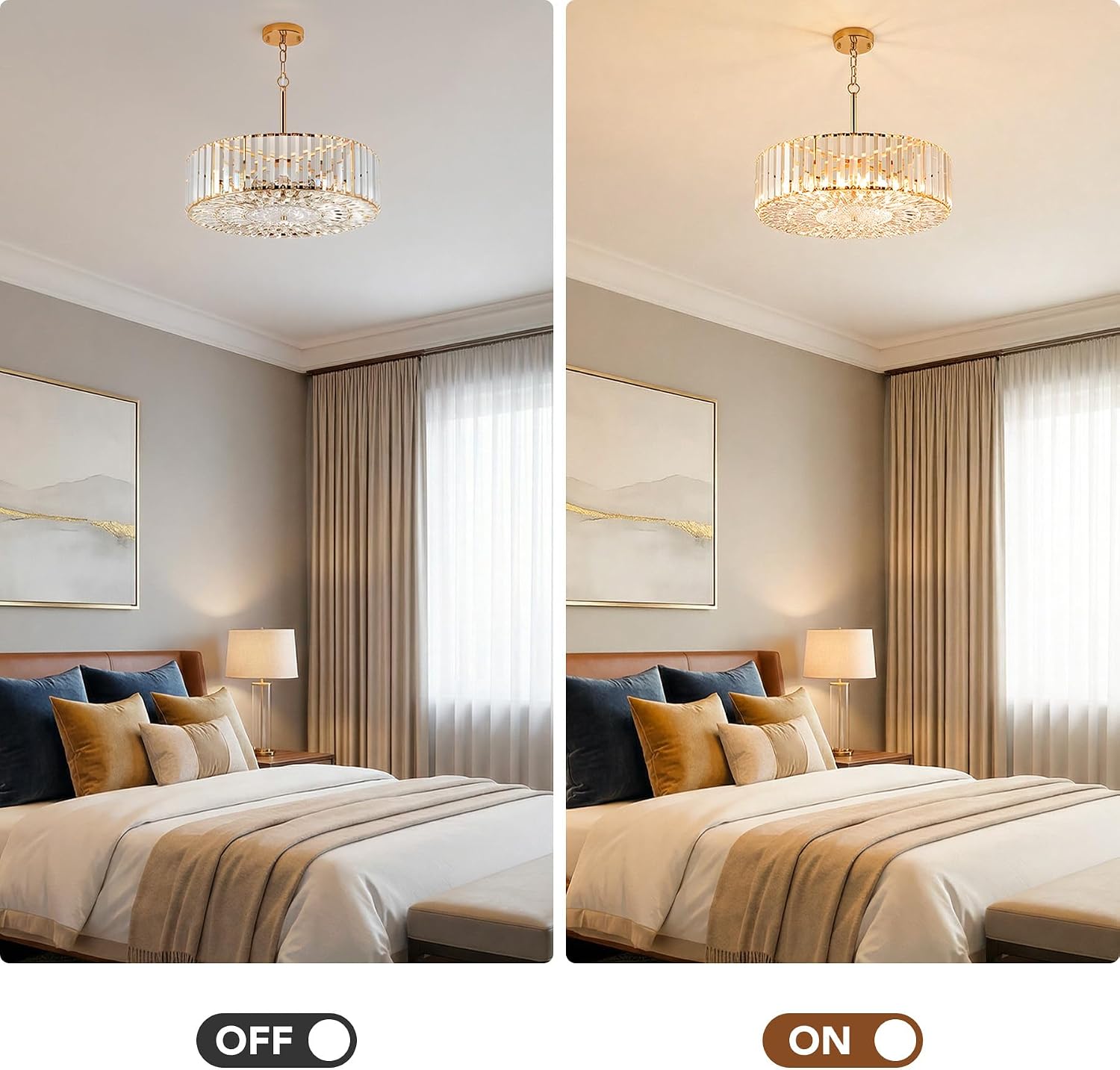 VONLUCE Cystal Ceiling Light Fixture, 6-Light Semi Flush Ceiling Light with Crystal Prisms, 21 in. Chandelier for Dining Room Bedroom Entryway, Kitchen, Gold Metal Canopy, ETL Certificated