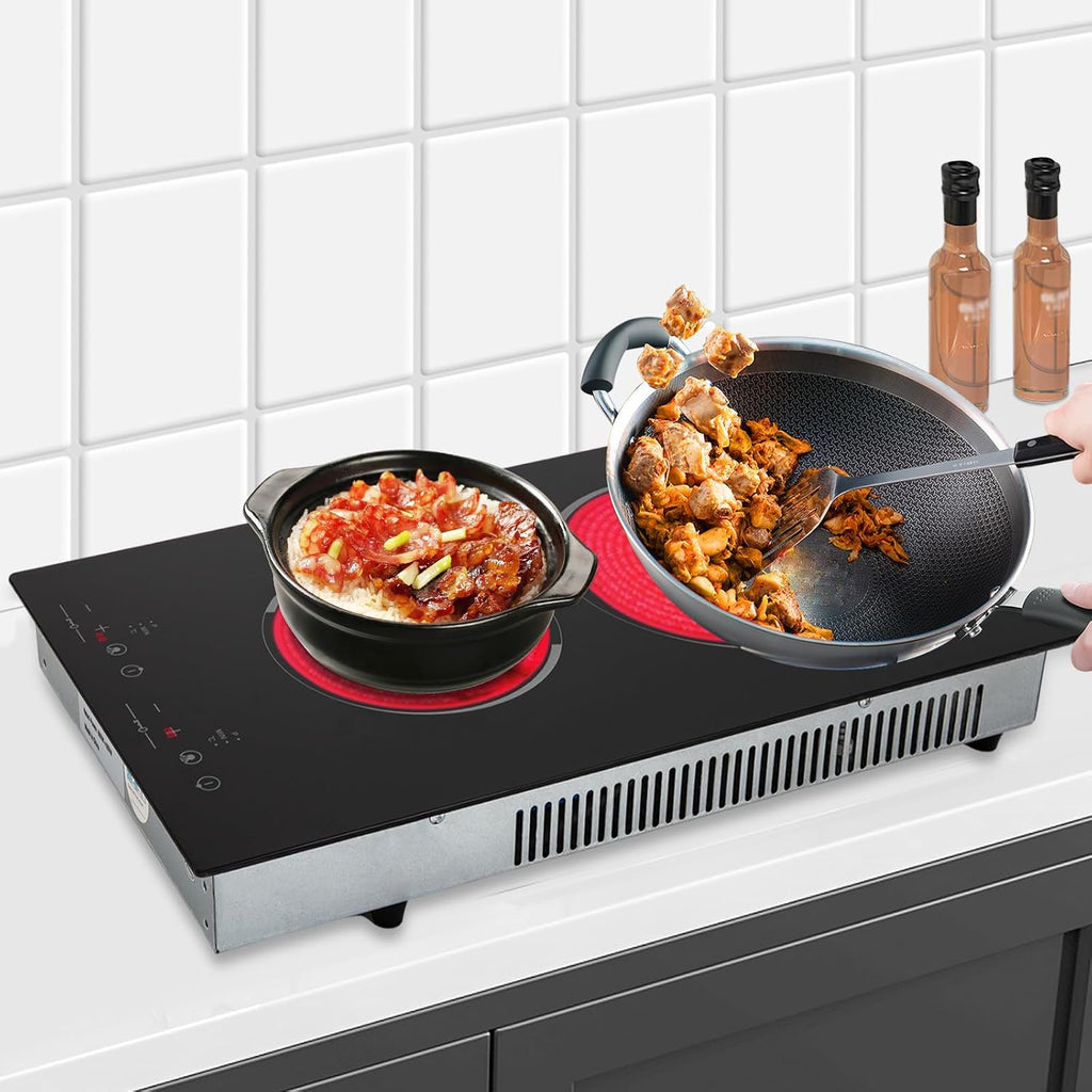 1500W Electric Cooktop, Electric Stove Top with LED display, 110V Intelligent Control Built-in Cooktop, 9 Heating Level, Kid Safety Lock, Sensor Touch Control for Kitchens (2 Burners)