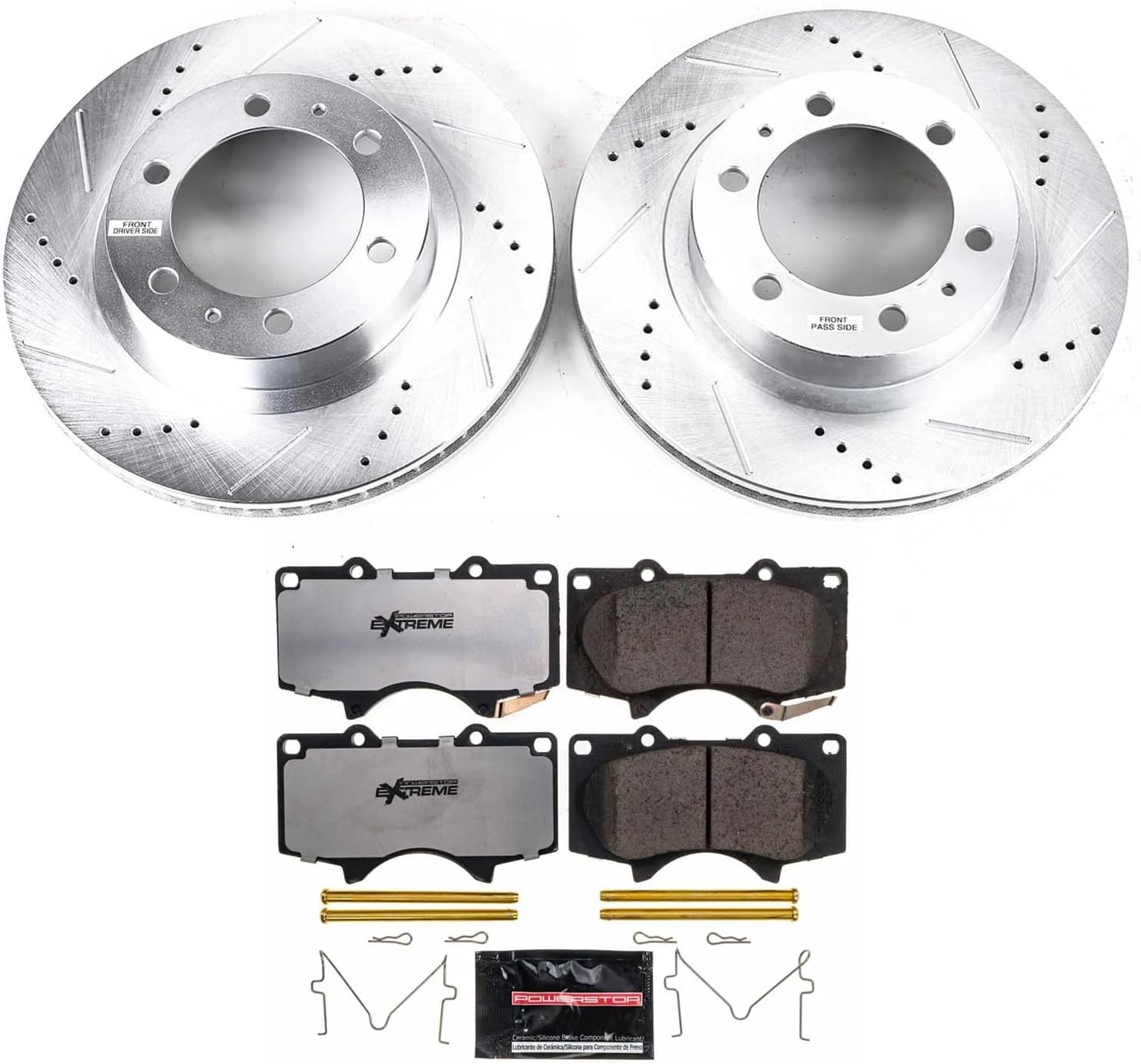 PowerStop Front Brake Kit For Toyota 4Runner 2003-09 |FJ Cruiser 2007-14 |Tacoma 2005-23 - Truck & Tow Carbon Fiber Ceramic Brake Pads + Drilled & Slotted Rotors Upgrade, K137-36