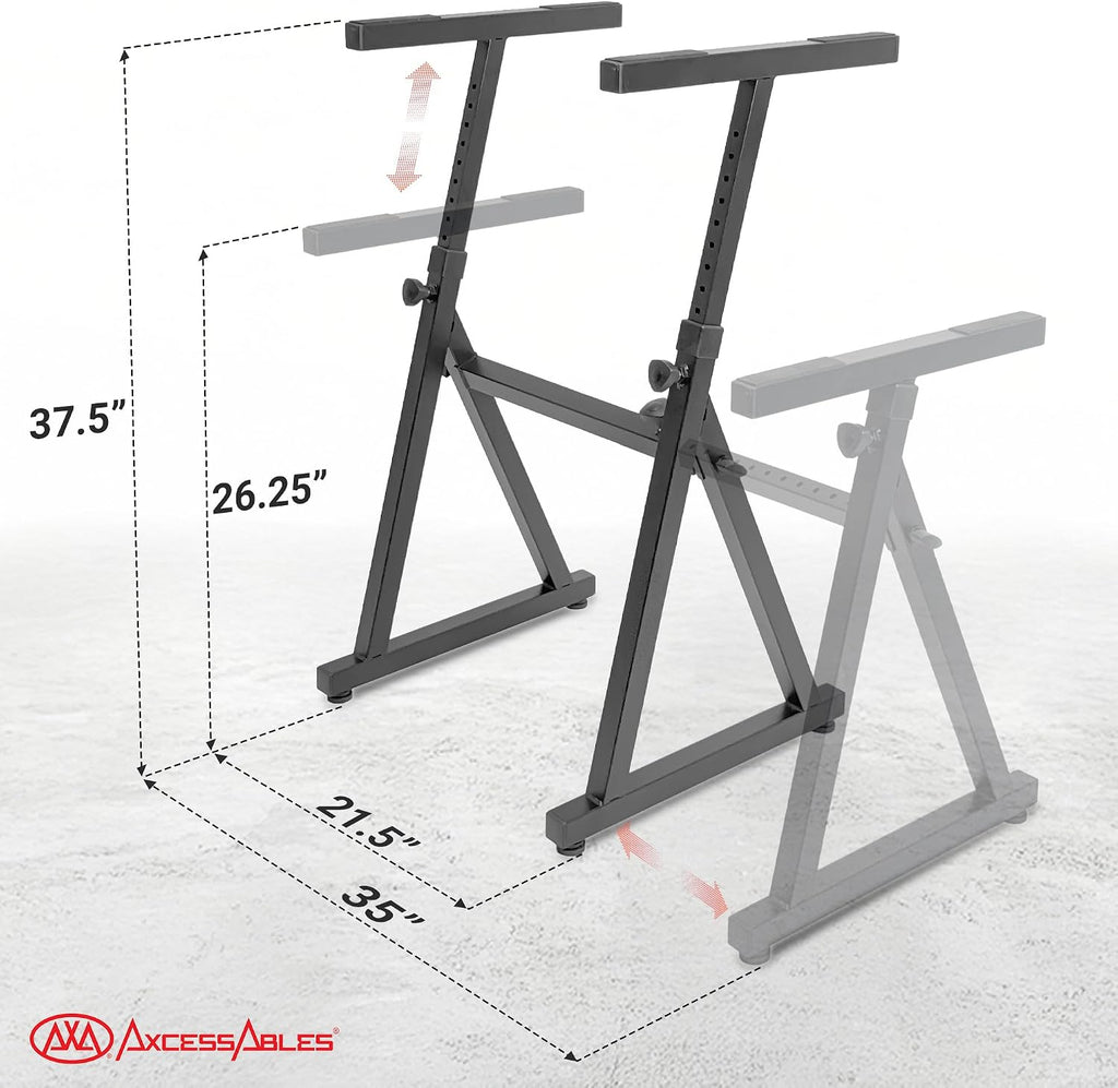 AxcessAbles Adjustable Piano Keyboard Stand and DJ Controller Desk – Removable 36'x19.4' Steel Tabletop, Height Adjustable Music Workstation for Mixers, Synths, Recording, and Live Performance