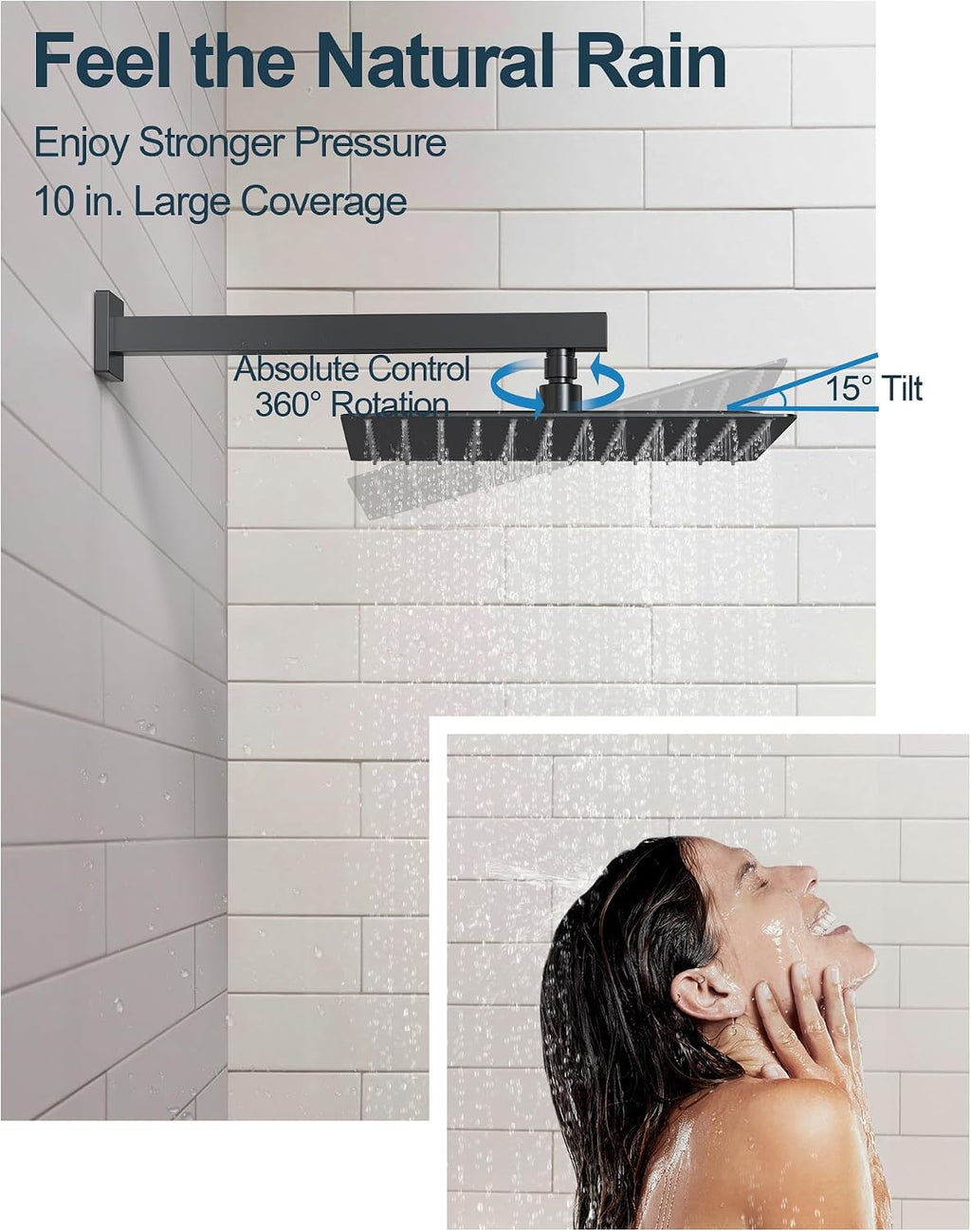 10' Shower Faucet Set with Valve, Wall Mounted Shower Head with High Pressure Handheld Sprayer & Slide Bar, Matte Black