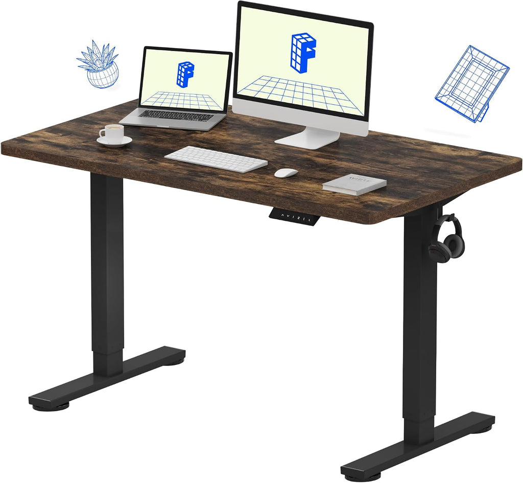FLEXISPOT EN1 One-Piece Standing Desk, Electric Adjustable with 4 Memory Presets, 176 LBS Capacity, Stable & Quiet, Seamless Desktop for Home Office & Dual Monitors, 48'x24' Rustic Brown
