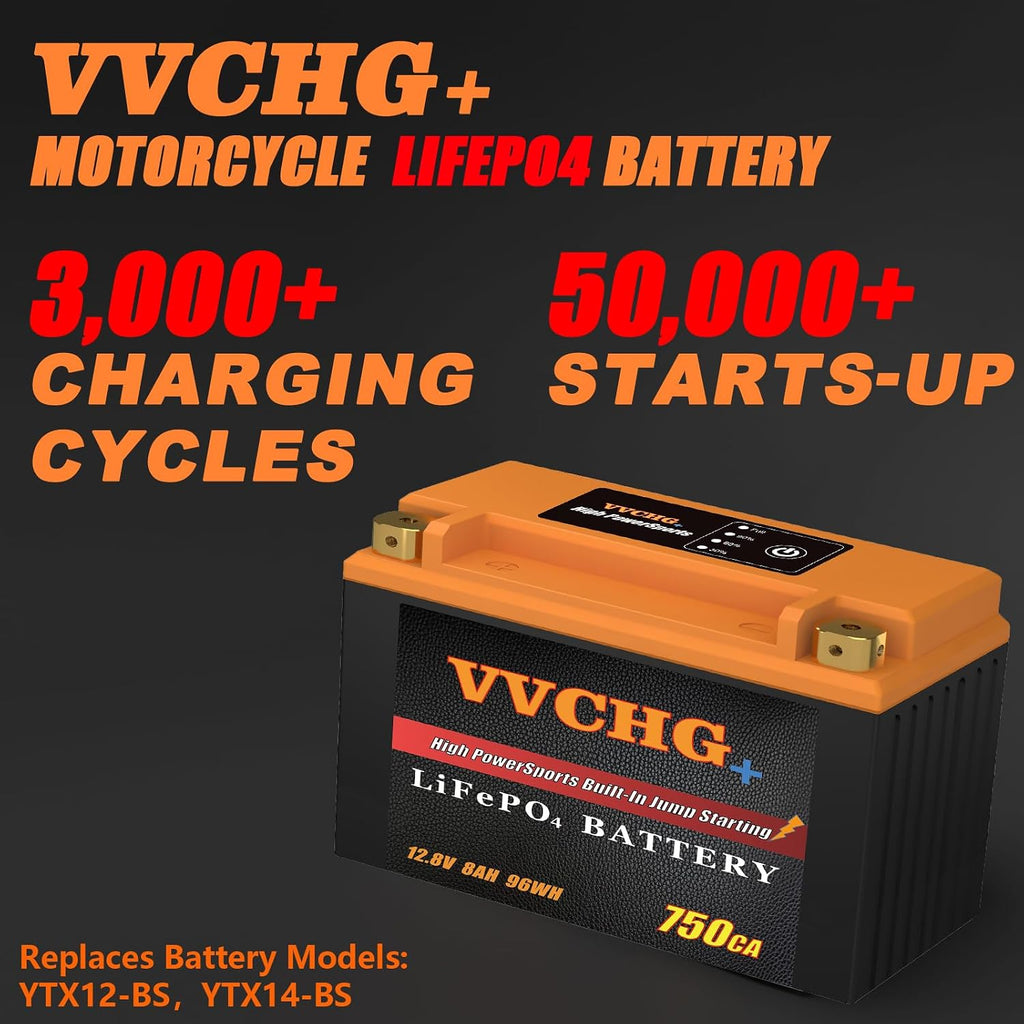 Motorcycle Battery 12V 8Ah 750CA Lithium Batteries, 12 volt ATV Battery, Lifepo4 Battery Compatible with ATV, UTV, Jet Ski, Lawn Mower, Snowmobile, Motorboat, and Generator Battery (8AH)