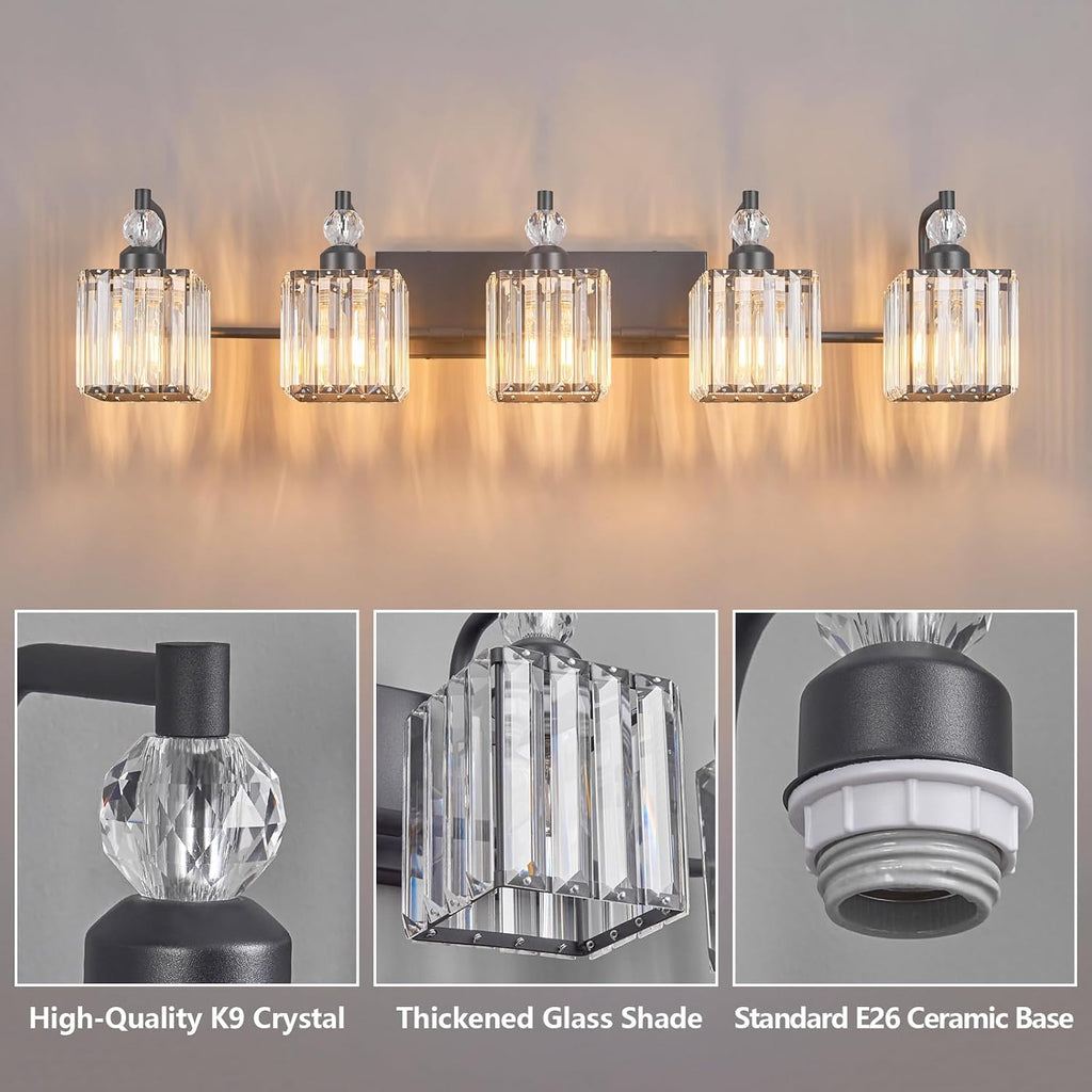 5 Light Bathroom Vanity Light Modern Black Vanity Light Fixtures Bathroom Light Fixtures Over Mirror Crystal Vanity Lighting Fixtures