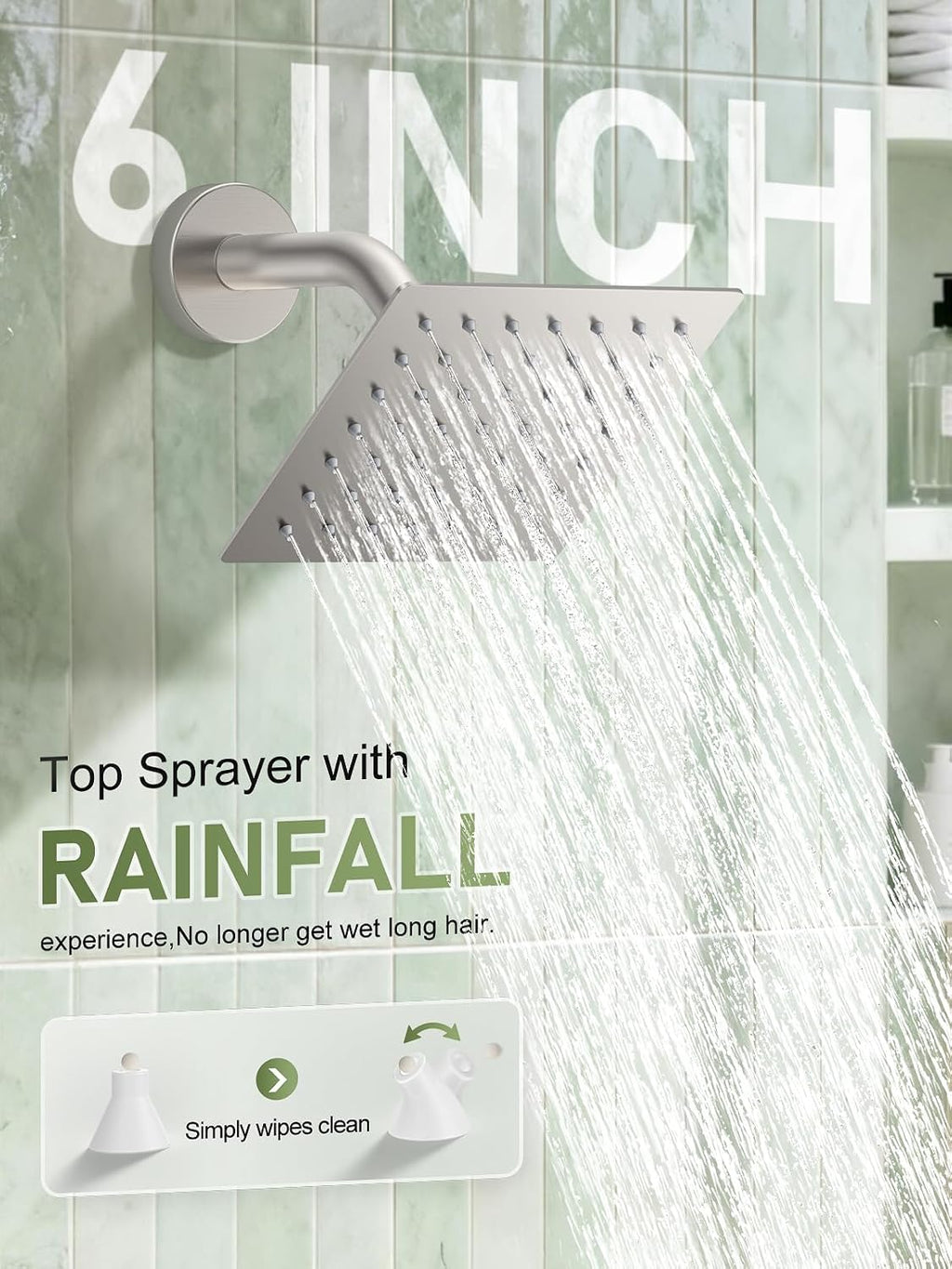 Woindo Shower Faucet Set, 10' Ceiling Mount Rainfall Shower System with 2 Rain Shower Head and Multi-function Handheld Head Push Button Diverter Shower Faucet Trim Kit