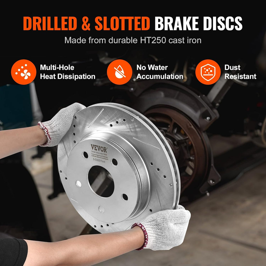 VEVOR Front and Rear Brake Kit for 06-2018 Dodge Ram 1500, 07-2009 Dodge Durango Chrysler Aspen, Drilled and Slotted Brake Rotors Ceramic Brake Pads Replacement, 13.2' Front Rotors 13.9' Rear Rotors