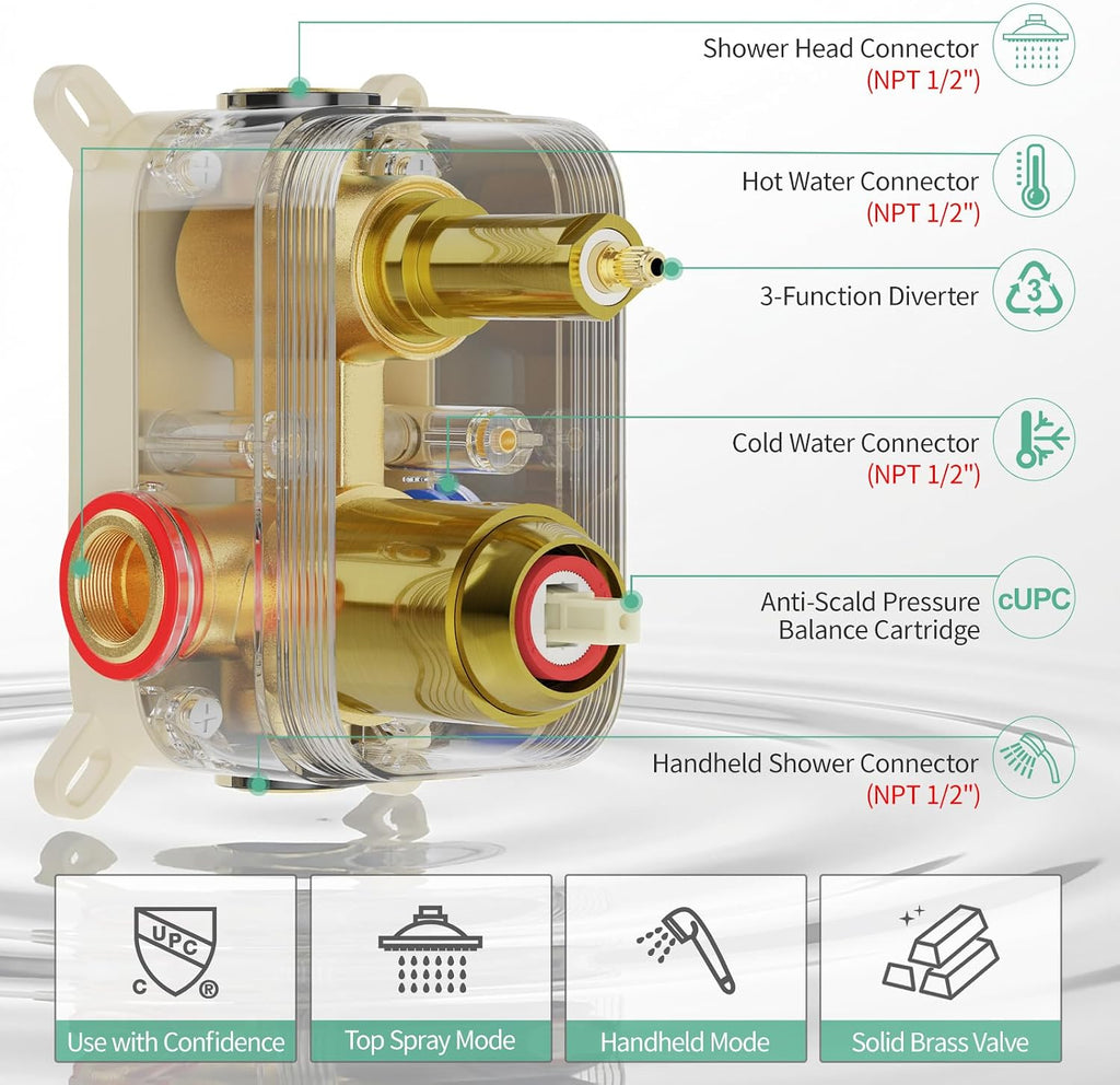 SR SUN RISE 16 Inch Ceiling Mounted Shower System Rain Mixer Shower Combo Set Rainfall Shower Head System Brushed Gold Shower Faucet Rough-in Valve Body and Trim Included