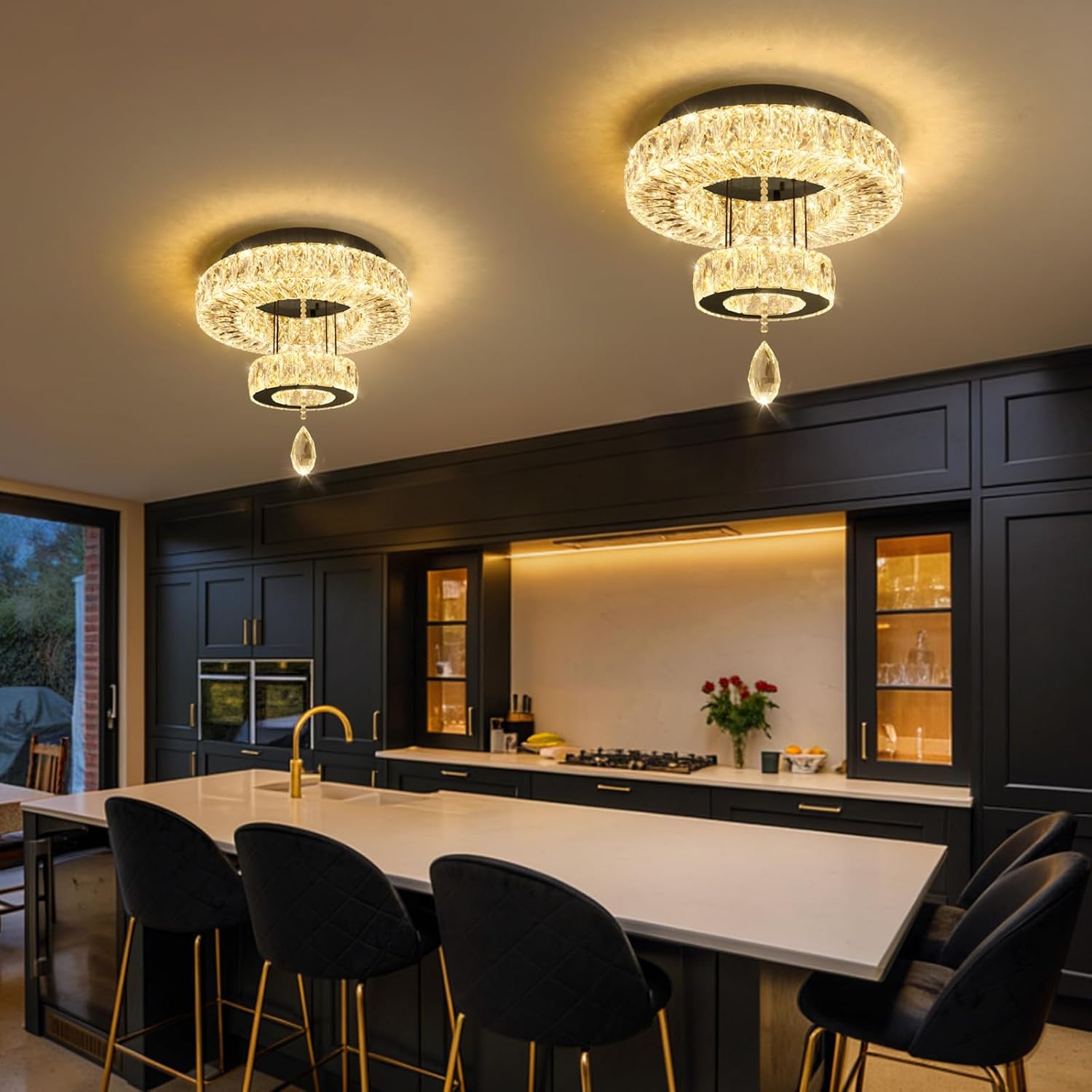 Modern Chandelier Bedroom Light Indoor LED Dimmable Lights Ceiling Chandeliers for Dining Room Kitchen Entryway Black 20W LEDs Fixtures 1600 Lumens