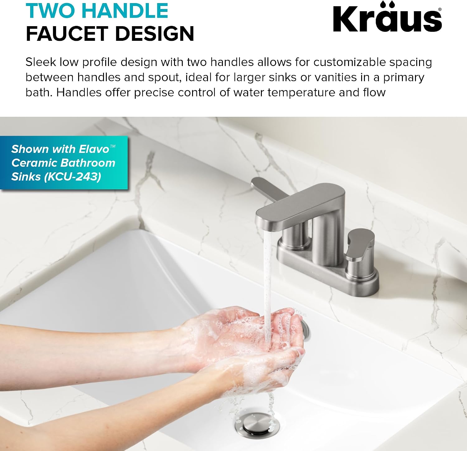 KRAUS Indy Centerset Bathroom Faucet in Spot-Free Brushed Nickel with 2 Handles, Pop Up Drain and Supply Lines, FUS-14102SFBN