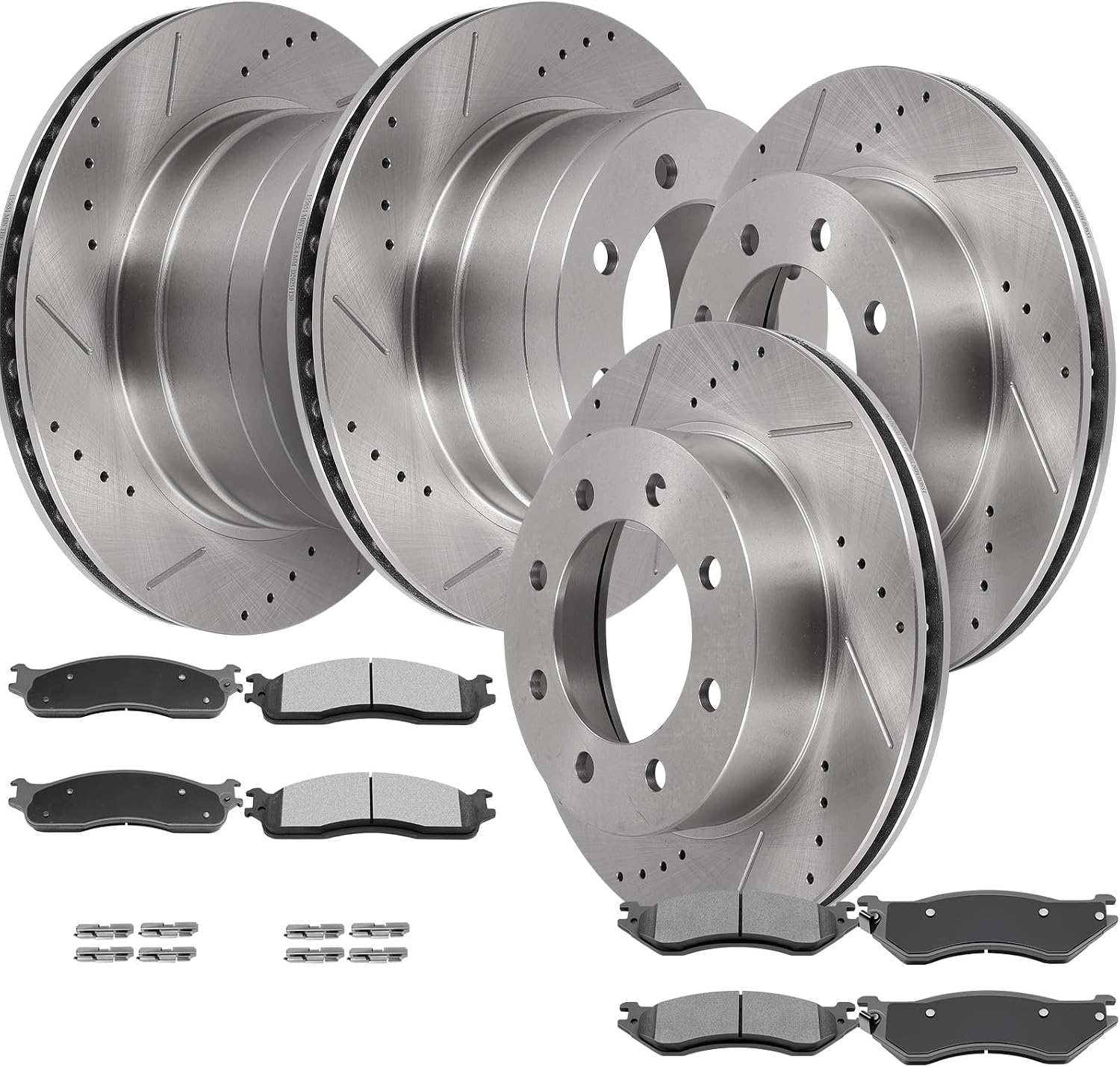 SCITOO Brake Kits For Dodge For Ram 1500 2006-2008,For Ram 2500 2003-2008,For Ram 3500 2003-2008 Front Rear Drilled & Slotted Disc Brakes Rotors and Semi Metallic Brakes Pads 53012;53011;D965;D702