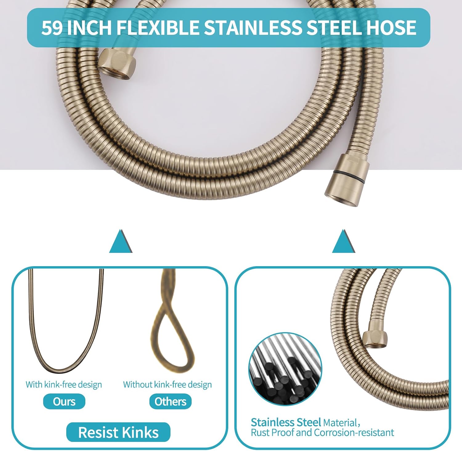 Shower Slide Bar Handheld Shower Head with Hose, Bathroom Showerhead with Handle Spray, High Pressure Shower Slide Bar Height Adjustable with 59.06 Inch Stainless Steel Hose Brushed Gold