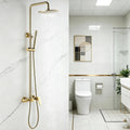 Exposed Shower System with Rain Shower and Handheld Sprayer, Outdoor Shower Fixture with Tub Spout, Rainfall Showerhead Faucet Combo Set for Bathroom Height Adjustable Shower Mixer Brushed Gold