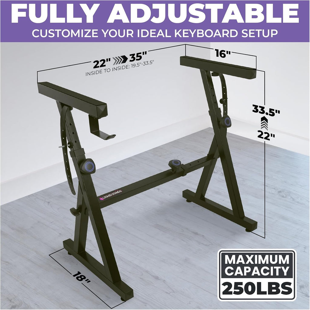 Liquid Stands Dual Piano Keyboard Stand with 2nd Tier - Z Style Adjustable and Portable 2 Tier Heavy Duty Music Stand for Synths and Electric Digital Keyboards - Fits 54 61 88 Key Pianos