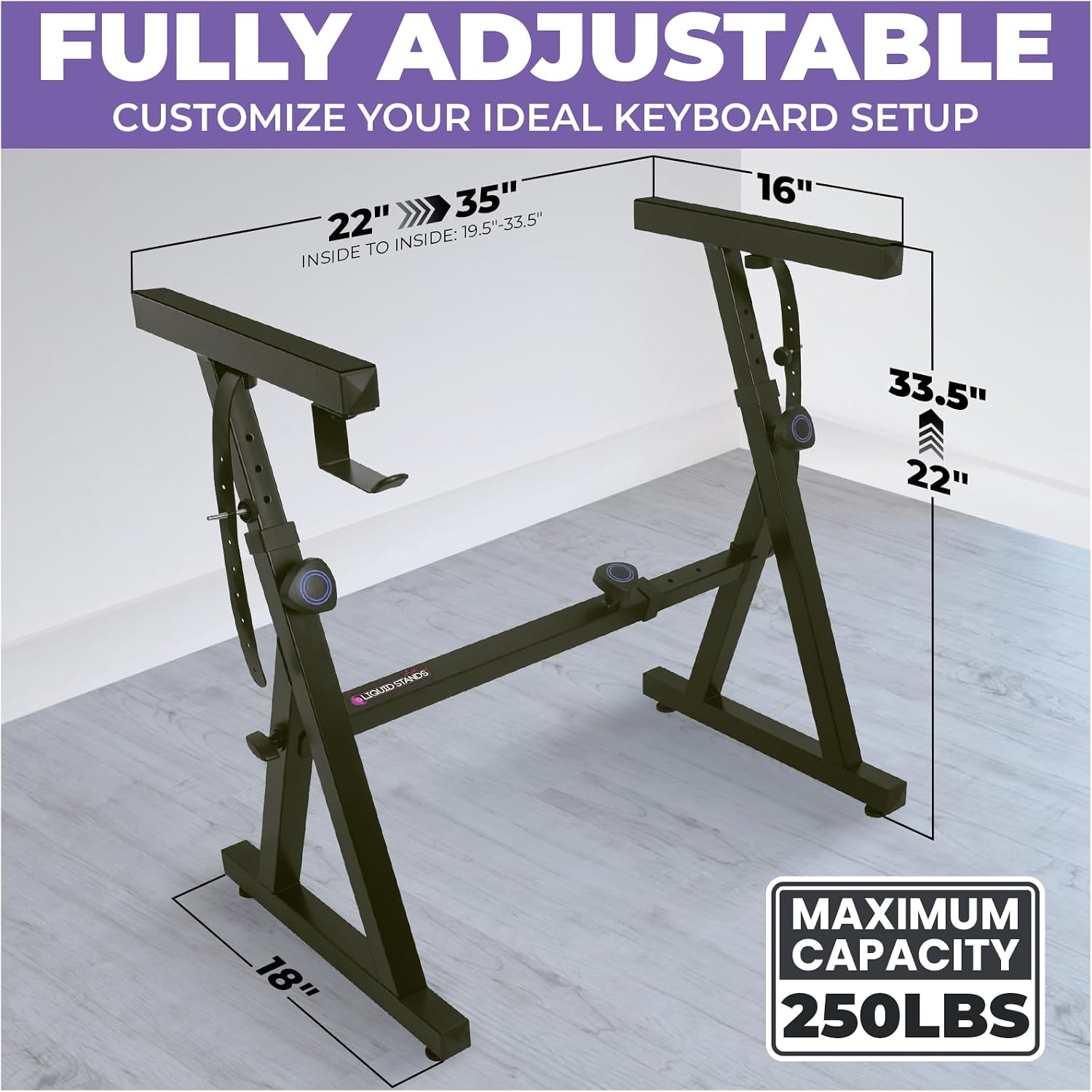 Liquid Stands Dual Piano Keyboard Stand with 2nd Tier - Z Style Adjustable and Portable 2 Tier Heavy Duty Music Stand for Synths and Electric Digital Keyboards - Fits 54 61 88 Key Pianos