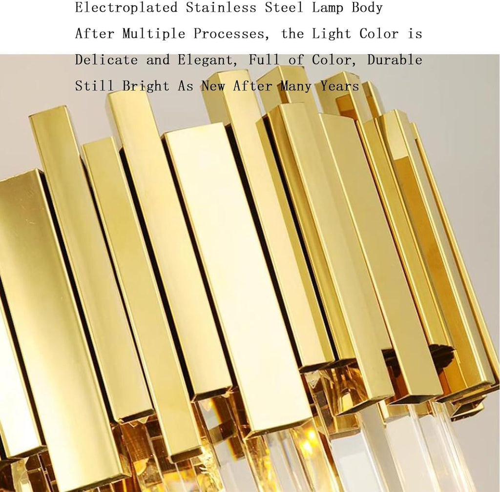 Wall Lighting Fixtures Light Luxury Crystal Wall Light Modern Elegant Gold Wall Sconce Wrought Iron Wall Lamp Fixtures Compatible with Bedroom Bedside Bar Living Room Bathroom,Chandelier