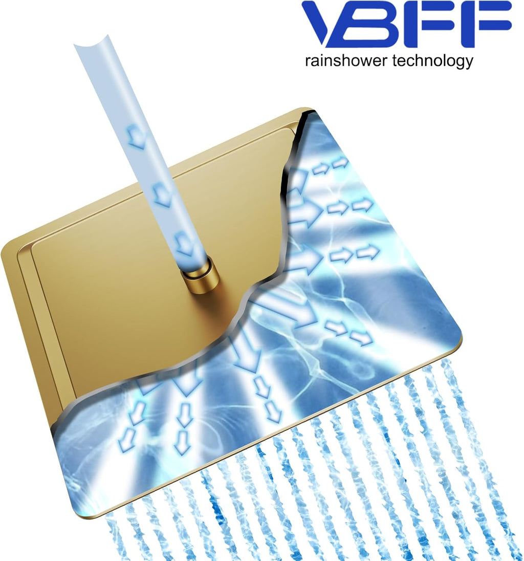 VBFF-Shower Head,rain shower head, 16 inch- Square Shower Head, 1.8 GPM Flow Rate, rainfall showerhead,VBFF10 (Brushed Gold)