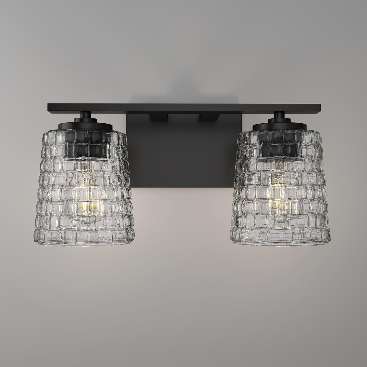 ML Lighting | Saben Collection | 22102-MB | Indoor 2 Light Vanity in Matte Black with Clear Woven Lattice Glass Shade | Elegant and Versatile Design for Any Bathroom