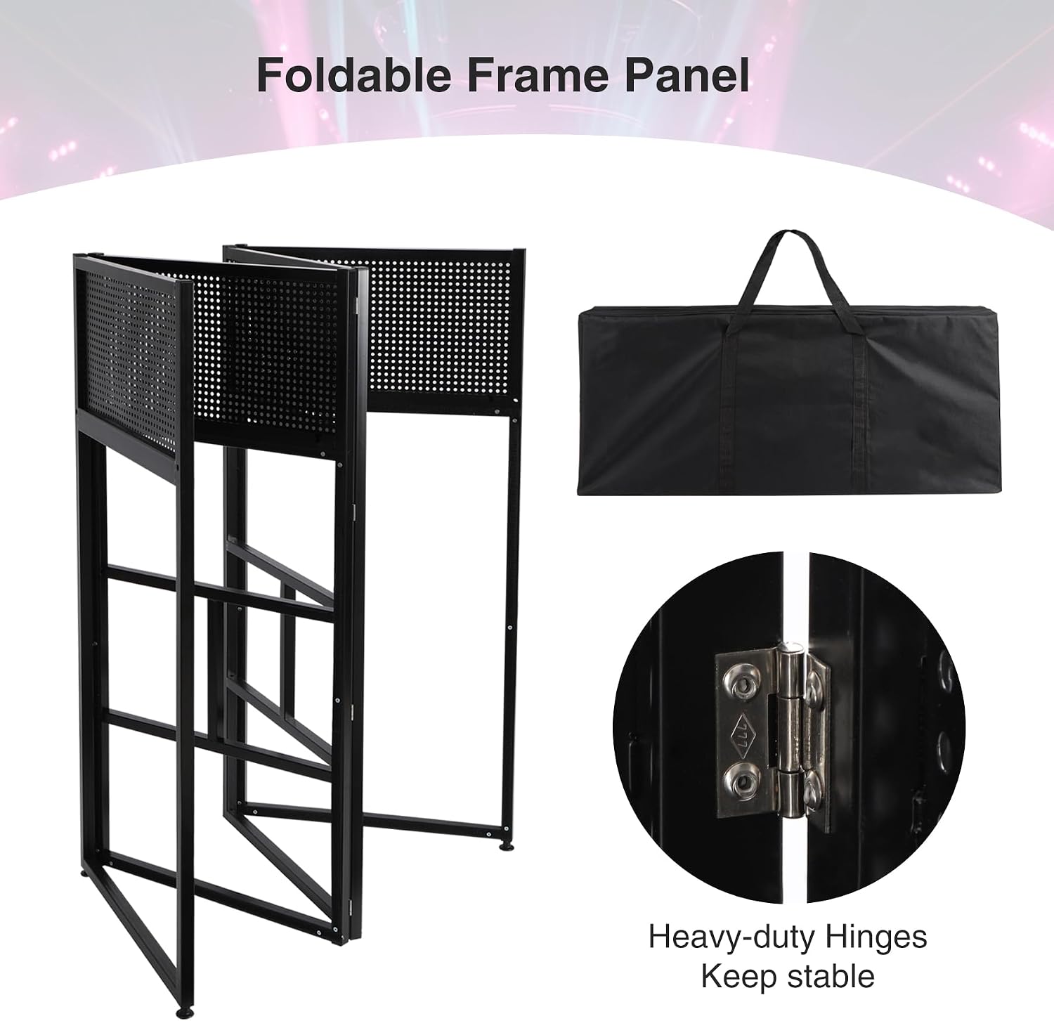 Portable DJ Facade Table Station, 41 x 20 x 40 Inches DJ Facade Booth with Black/White Scrims and Carrying Bag, Metal Frame Folding DJ Stand with Adjustable Height Feet