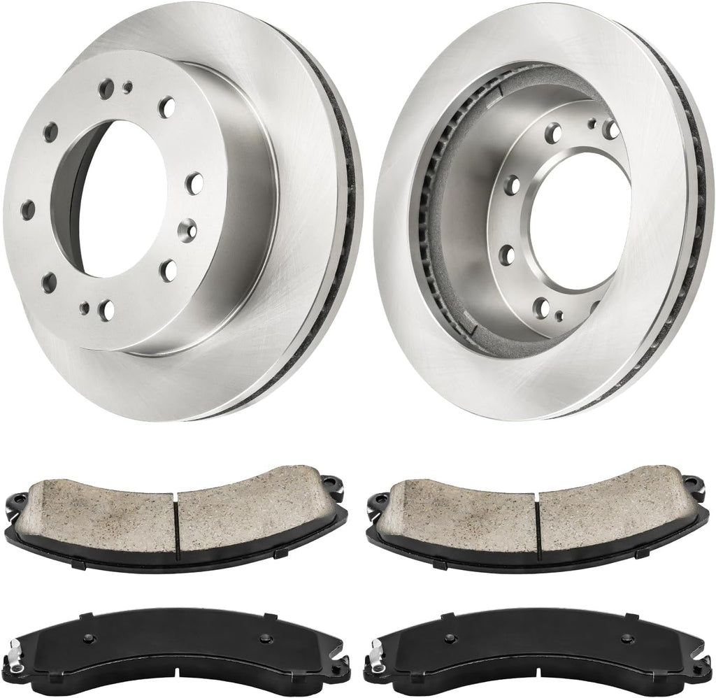 Torchbeam Front Brake Pads and Rotors Kit replacement for 2011-2019 Silverado Sierra 2500 HD, 3500 HD, 2016-2018 Suburban 3500 HD, 355 mm Front Disc Brake Rotors and NAO Copper Free Formula Pads