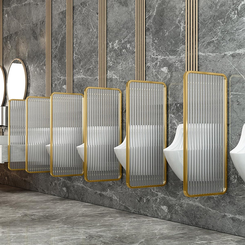 Urinal Privacy Screen Toilet Partition, Wall-Mounted Wrought Iron Tempered Glass Urinal Barrier Divider Partition for Public Space, Bathroom, Hotel,Gold