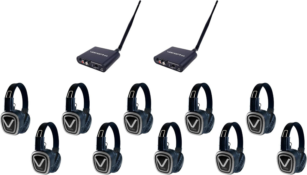 VocoPro SILENT-DISCO-PRO-210 PRO Long-Range Silent Disco/Event Package with Two Transmitters and Ten Headphone Over Ear Receivers
