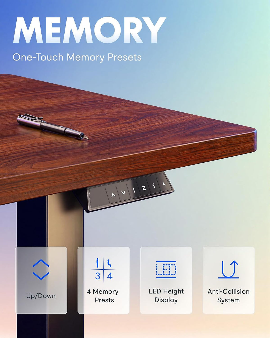 FLEXISPOT EN1 One-Piece Standing Desk, Electric Adjustable with 4 Memory Presets, 176 LBS Capacity, Stable & Quiet, Seamless Desktop for Home Office & Dual Monitors, 55'x28' Mahogany