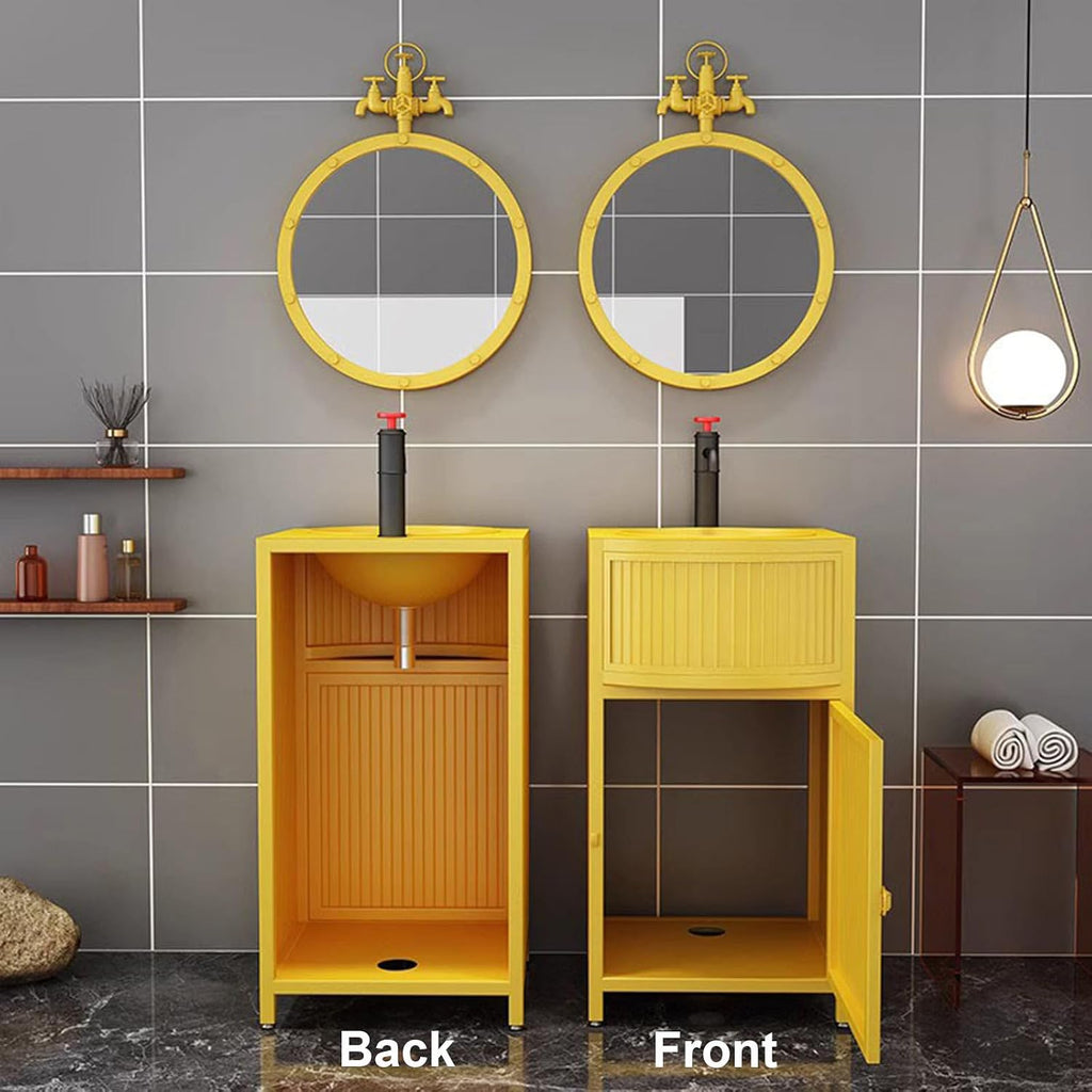 17 Inch Small Bathroom Vanity with Sink, Free Standing Sink Cabinet, Industrial Style Wrought Iron Bathroom Vanity Unit & Basin Sink with Drain and Hot and Cold,Black-with Mirror