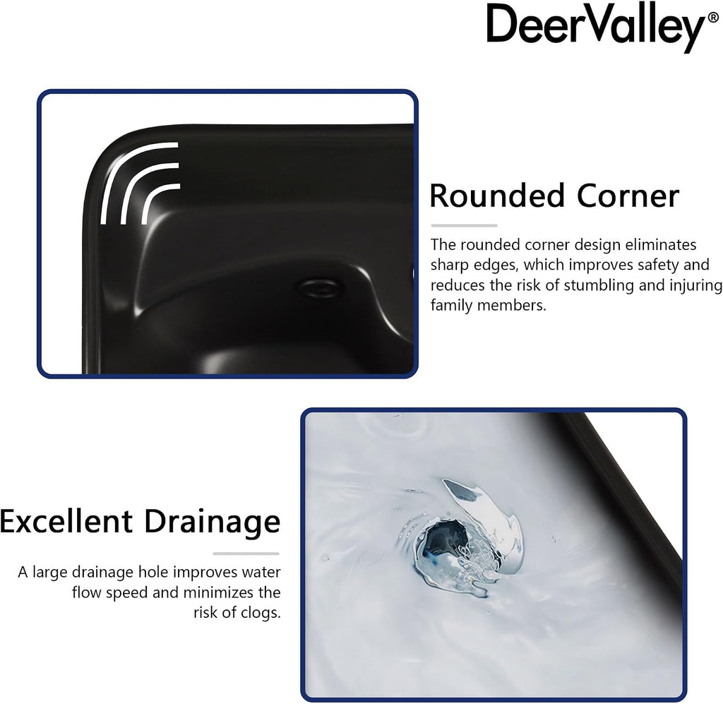 DeerValley Horizon Black Pedestal Sink 11x13 Inch, Modern Ceramic Bathroom Vanity with Overflow for Small Spaces
