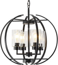 Black Chandelier Lighting with Clear Glass for Dining Room, Farmhouse Hanging Lighting, 4 Lights Globe Ceiling Light Fixture