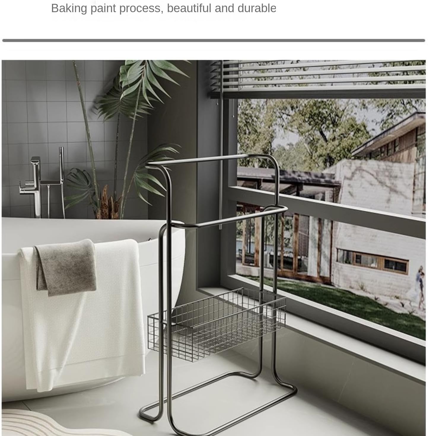 Free Standing Towel Rack, Pool Wrought Iron Towel Rack Standing Dirty Laundry Basket Bathroom Large Storage(Black)