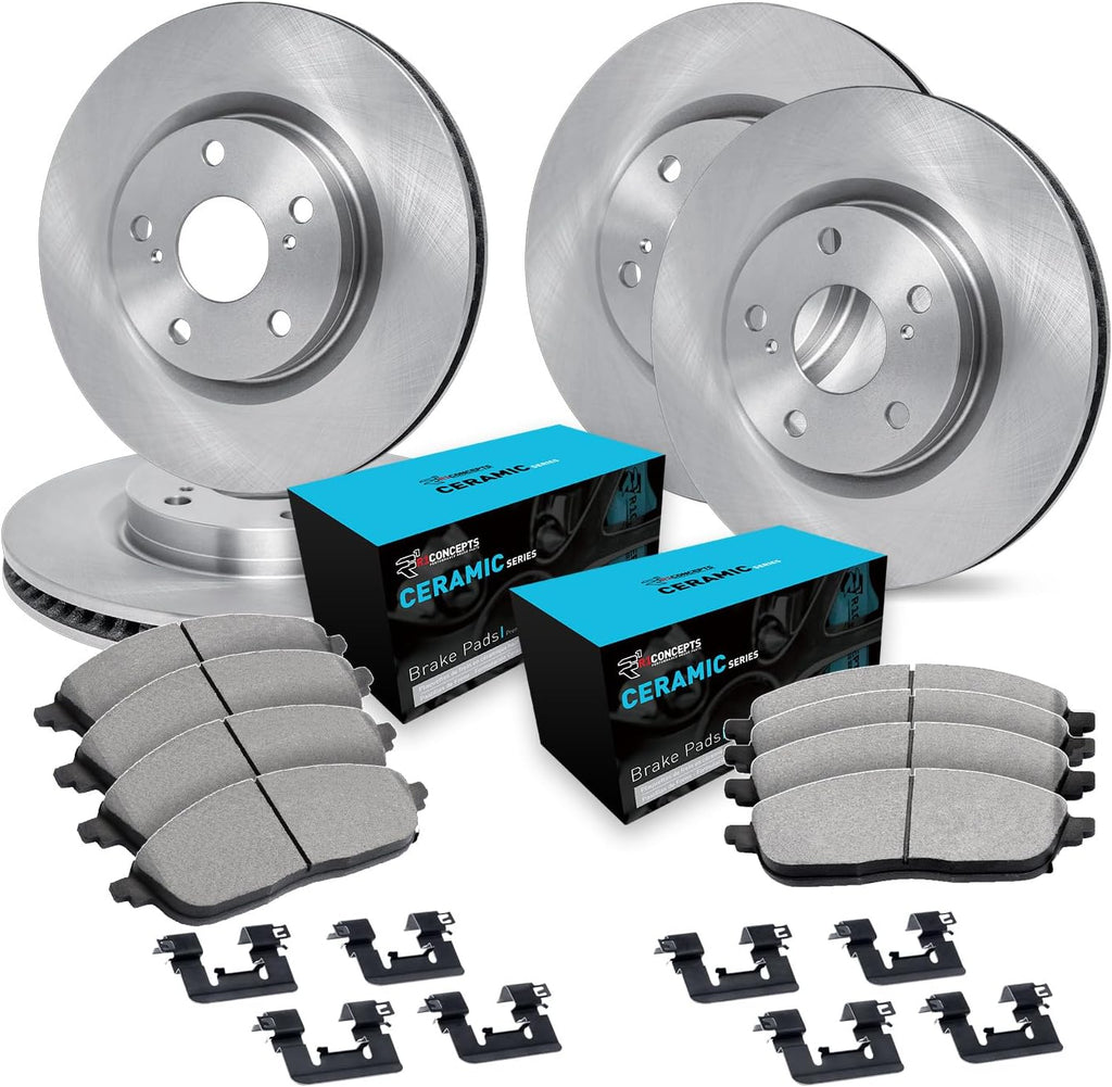 R1 Concepts Front and Rear Brake Kit Fits 2013 INFINITI JX35; 2014-2020 INFINITI QX60; 2013-2020 Nissan Pathfinder| Ceramic Pads, Blank Rotors| Hardware| 12.6' Front & 12.1' Rear