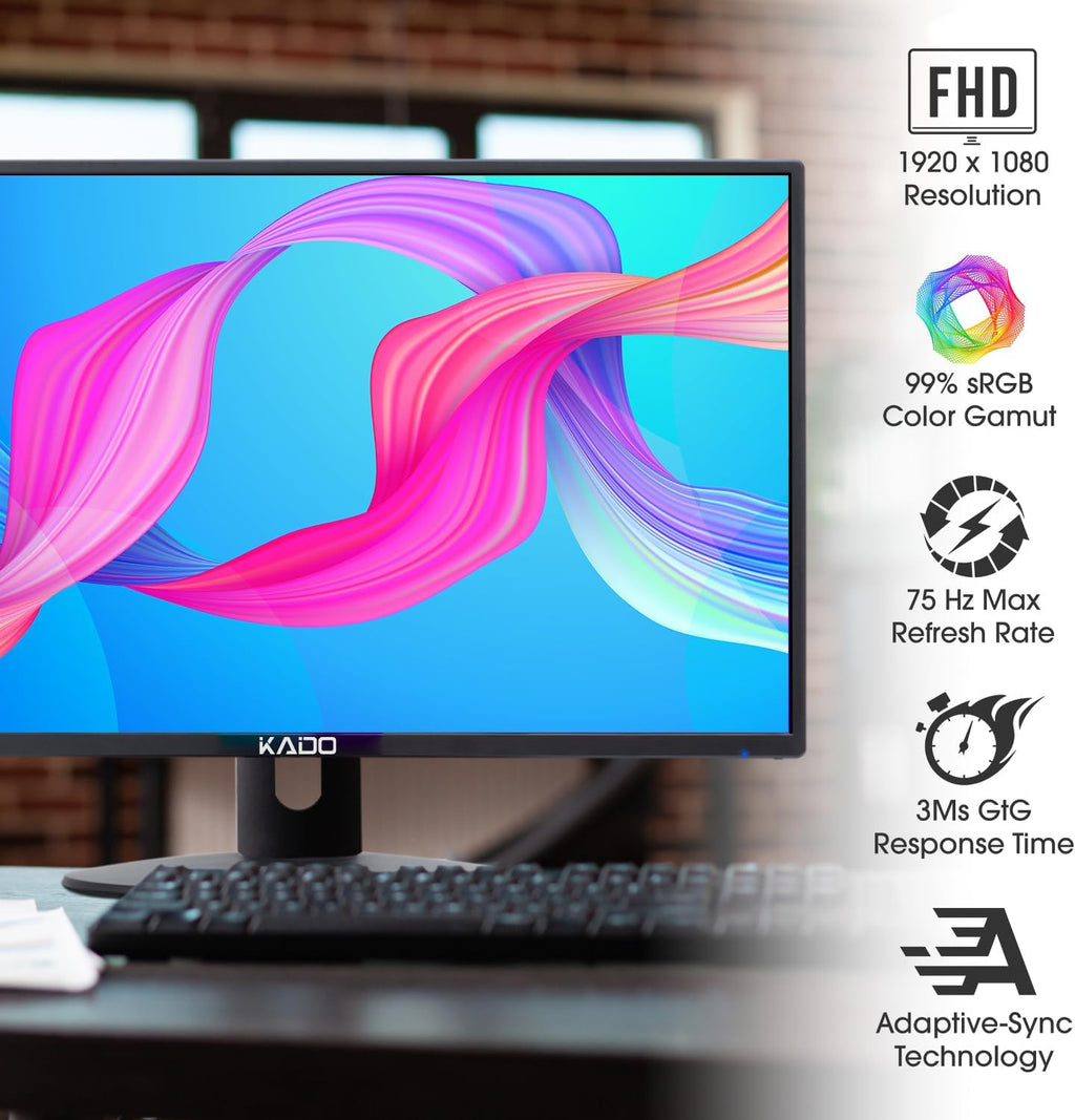Kado Dual Monitor Setup - 2-Pack 24' 1920x1080 Computer Monitor 75Hz VESA Mount HDMI Office Gaming Built-in Speakers (E24 Dual Series)