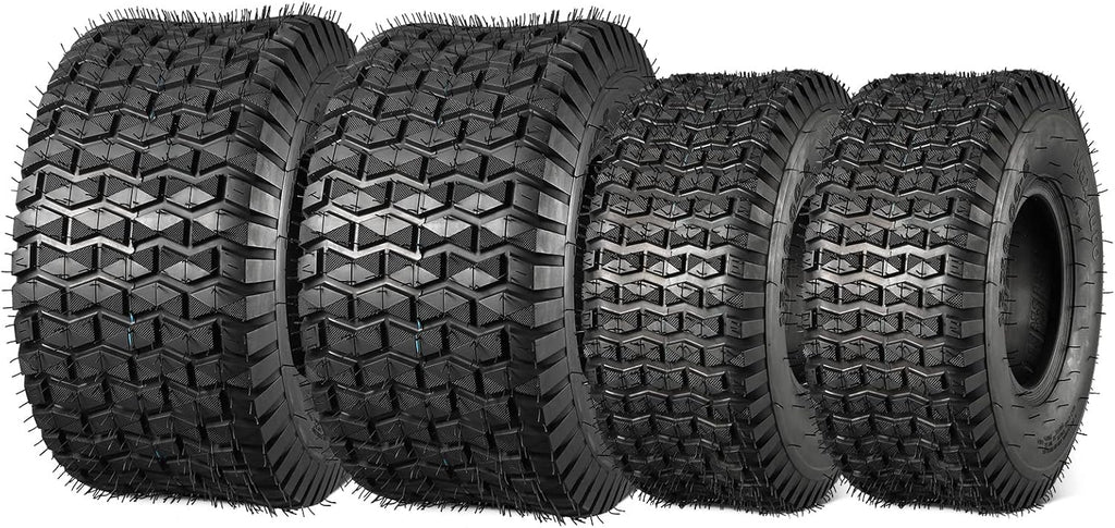 MaxAuto FOX V1 Patent Design 15x6.00-6 & 18x8.50-8 Lawn Mower Front & Rear Tire Set,15x6.00x6nhs Front and 18x8.50x8nhs Rear Tires for Golf Cart, Lawn & Garden Tractor, 4Ply,4 Pack in 2 Packages