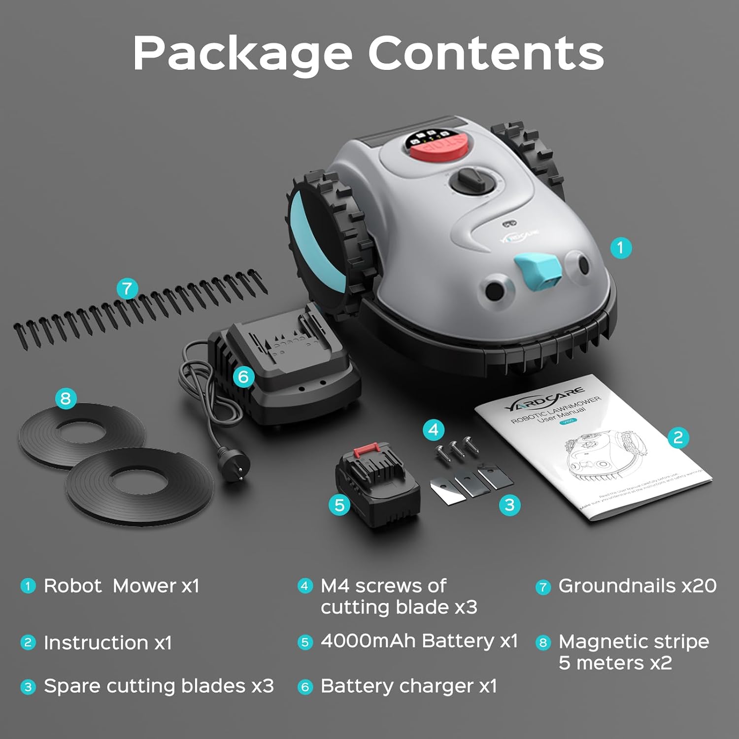 YARDCARE V100 Robot Lawn Mower with HD Vision Navigation, Smart Obstacle Detection, Collision Sensors, Adjustable Cutting Height, Low-Noise Operation—Perfect for Small Lawns up to 1,600 sq ft.