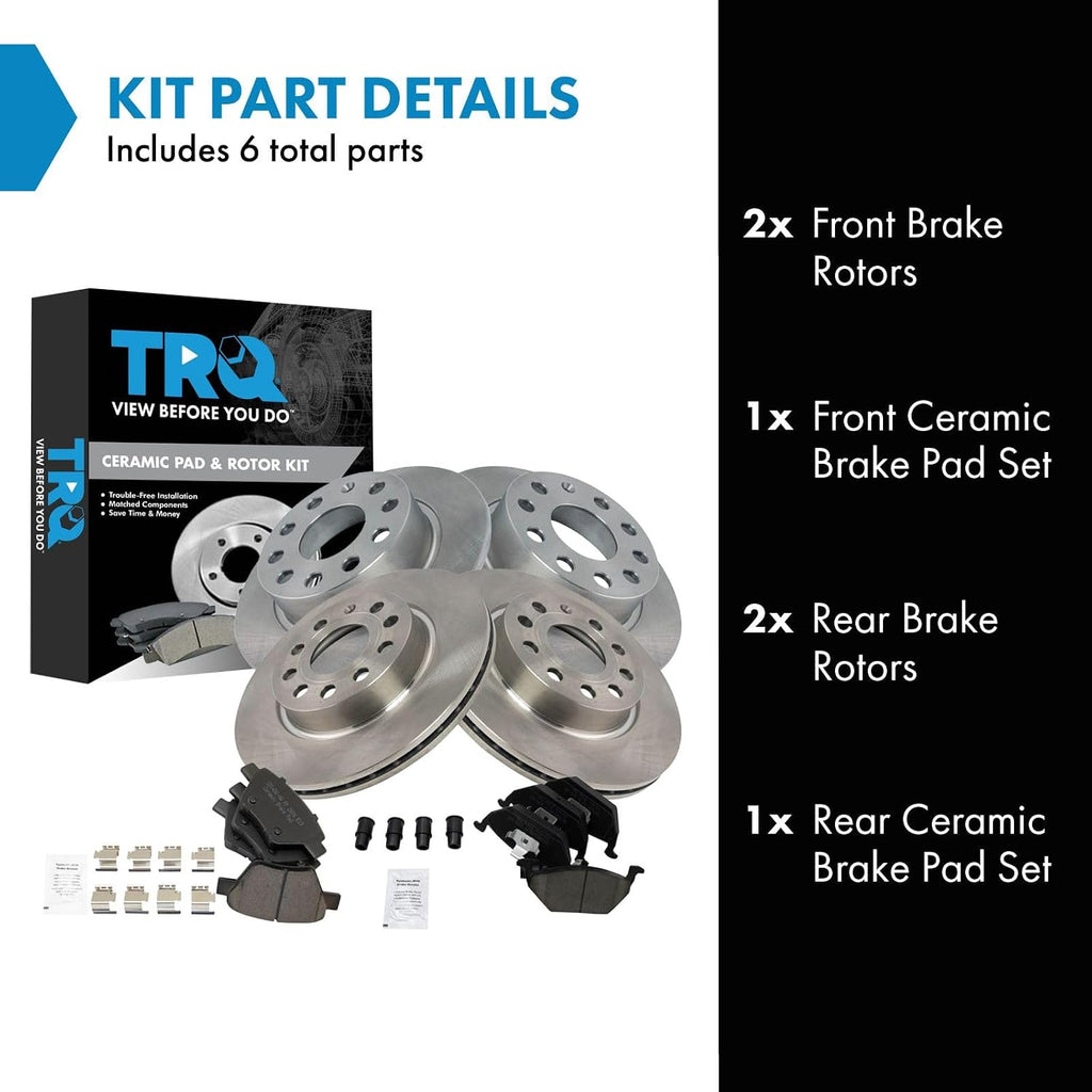 TRQ Front and Rear Brake Pad and Rotor Set Ceramic Compatible with 2011 Volkswagen Jetta