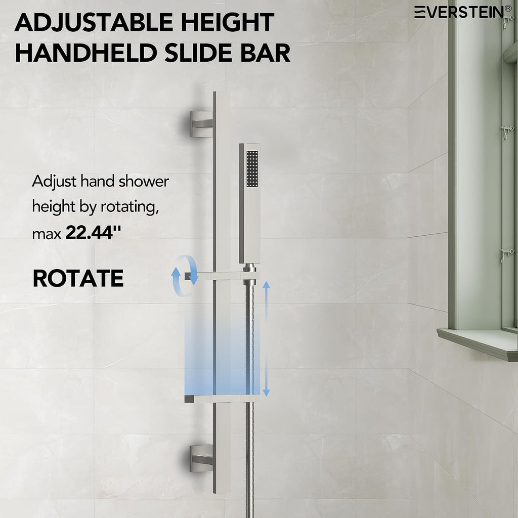 16 Inch Rainfall Shower System for Bathroom with Valve, Dual Rainfall Shower Head Faucet with 6 Body Jets (Brushed Nickel)