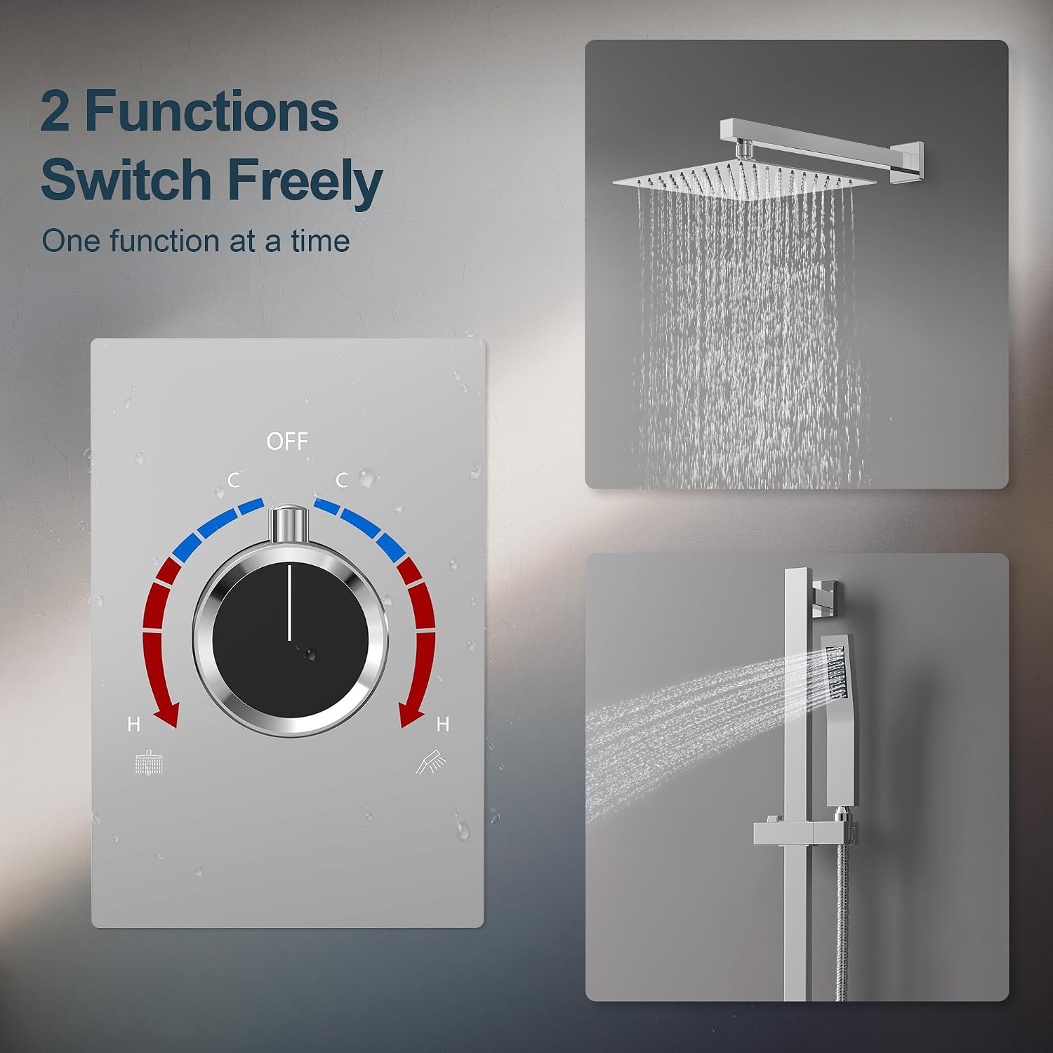 10' Shower Faucet Set with Valve, Wall Mounted Shower Head with High Pressure Handheld Sprayer & Slide Bar, Polished Chrome