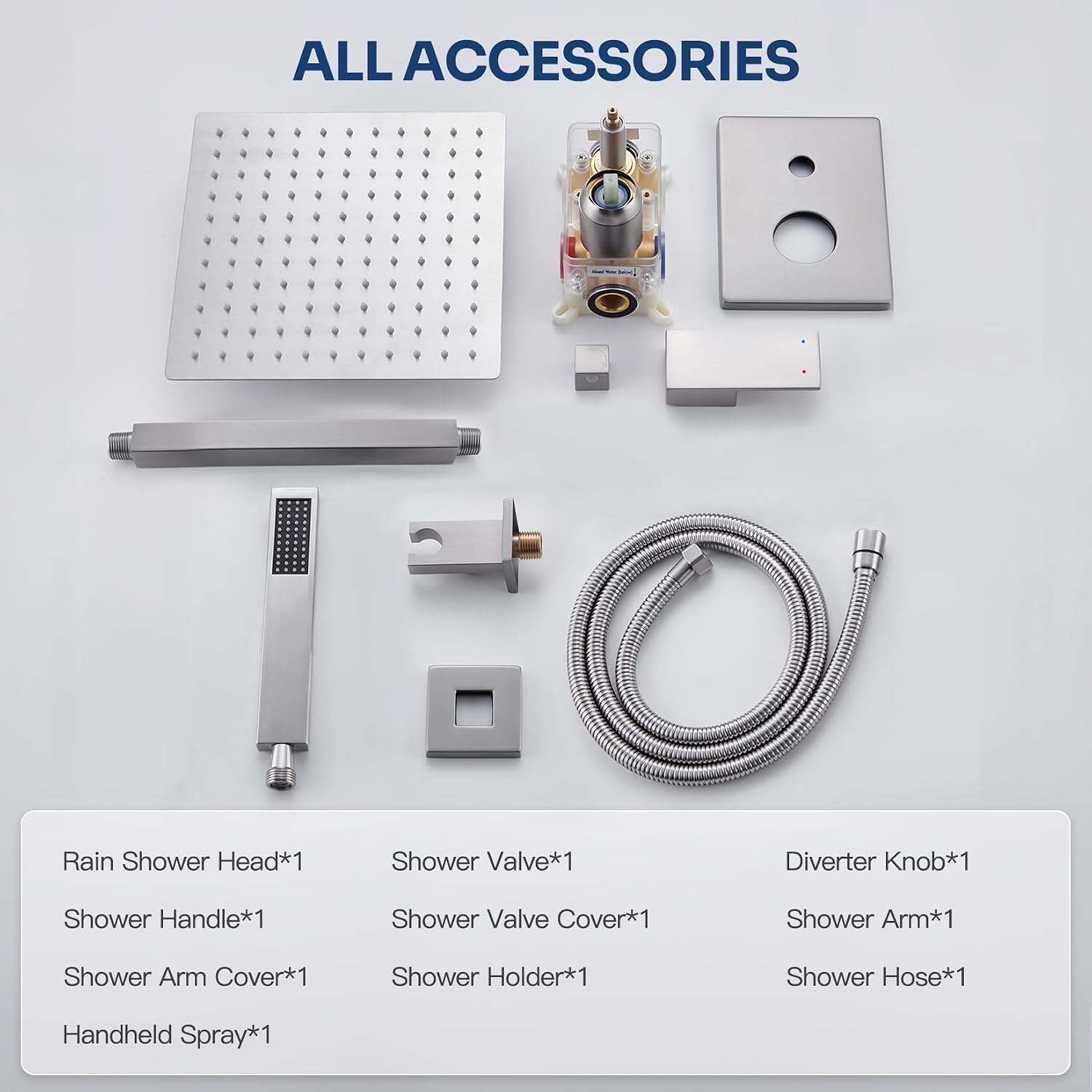 Ceiling Mount Shower System, Shower Faucet Set with 12-Inch Rain Showerhead and Handheld Spray Combo, High-Pressure Showerheads Set with Valve and Trim Kit, Brushed Nickel