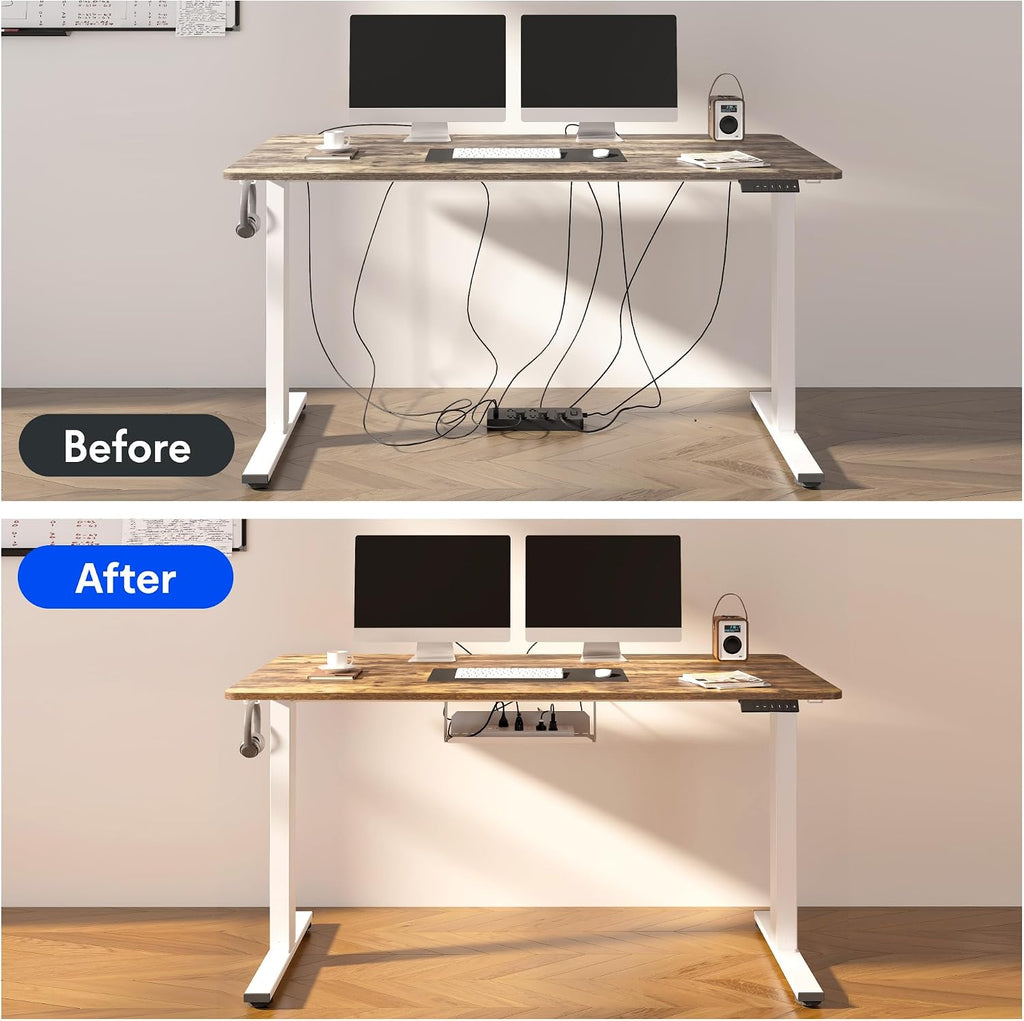 FLEXISPOT EN2 Whole-Piece Standing Desk with Clamp Power Strip, 55 x 28 Electric Stand Up Height Adjustable Desk with Cable Management (Black Frame + 55' Rustic Brown Desktop, 2 Packages)