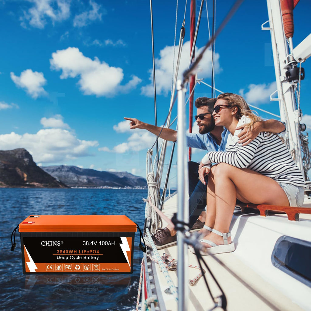 CHINS Bluetooth Lithium Battery 36V 100Ah LiFePO4 Battery, Built-in 200A BMS, Perfect for Golf Cart, Boat, RV, Solar, Home Energy Storage and Off-Grid etc, Peak Current 1000A