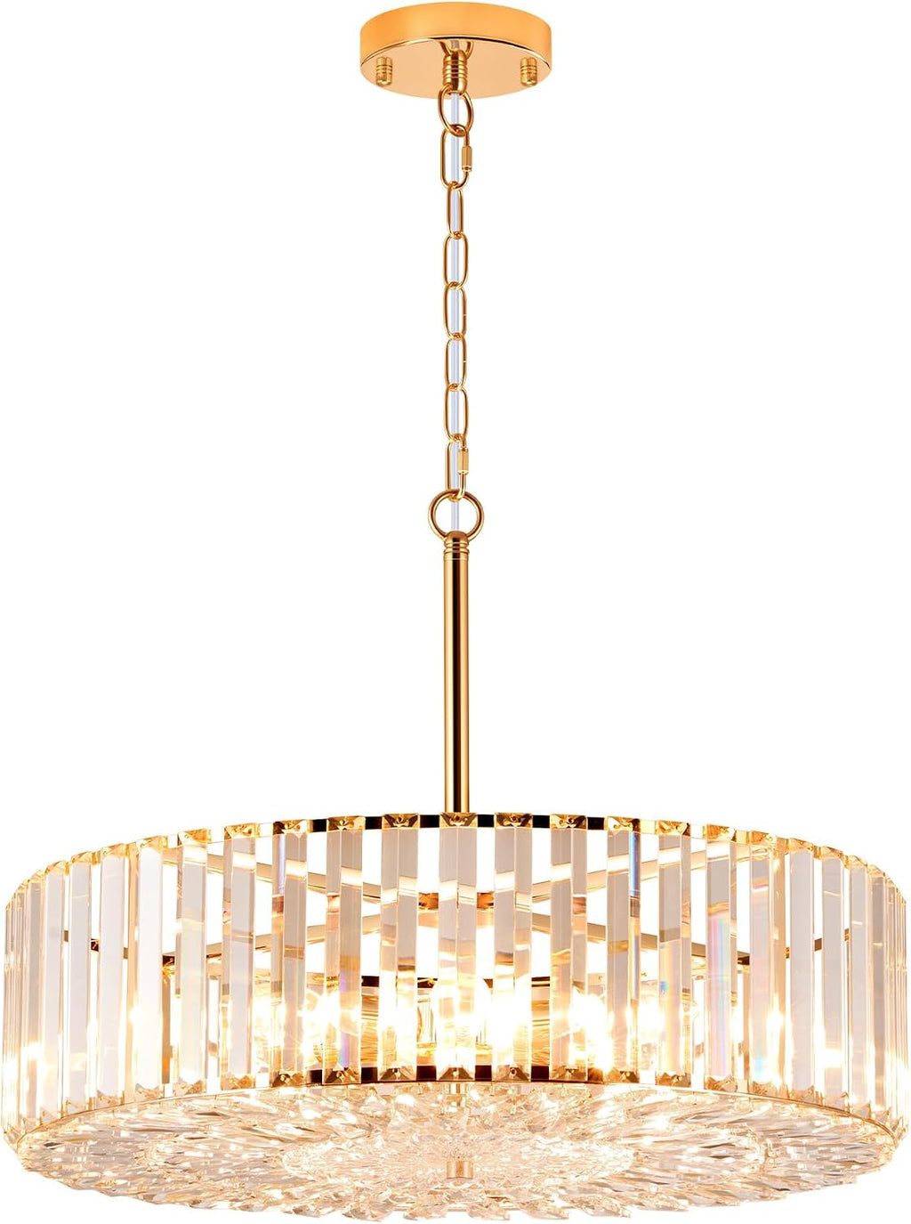 VONLUCE Cystal Ceiling Light Fixture, 6-Light Semi Flush Ceiling Light with Crystal Prisms, 21 in. Chandelier for Dining Room Bedroom Entryway, Kitchen, Gold Metal Canopy, ETL Certificated